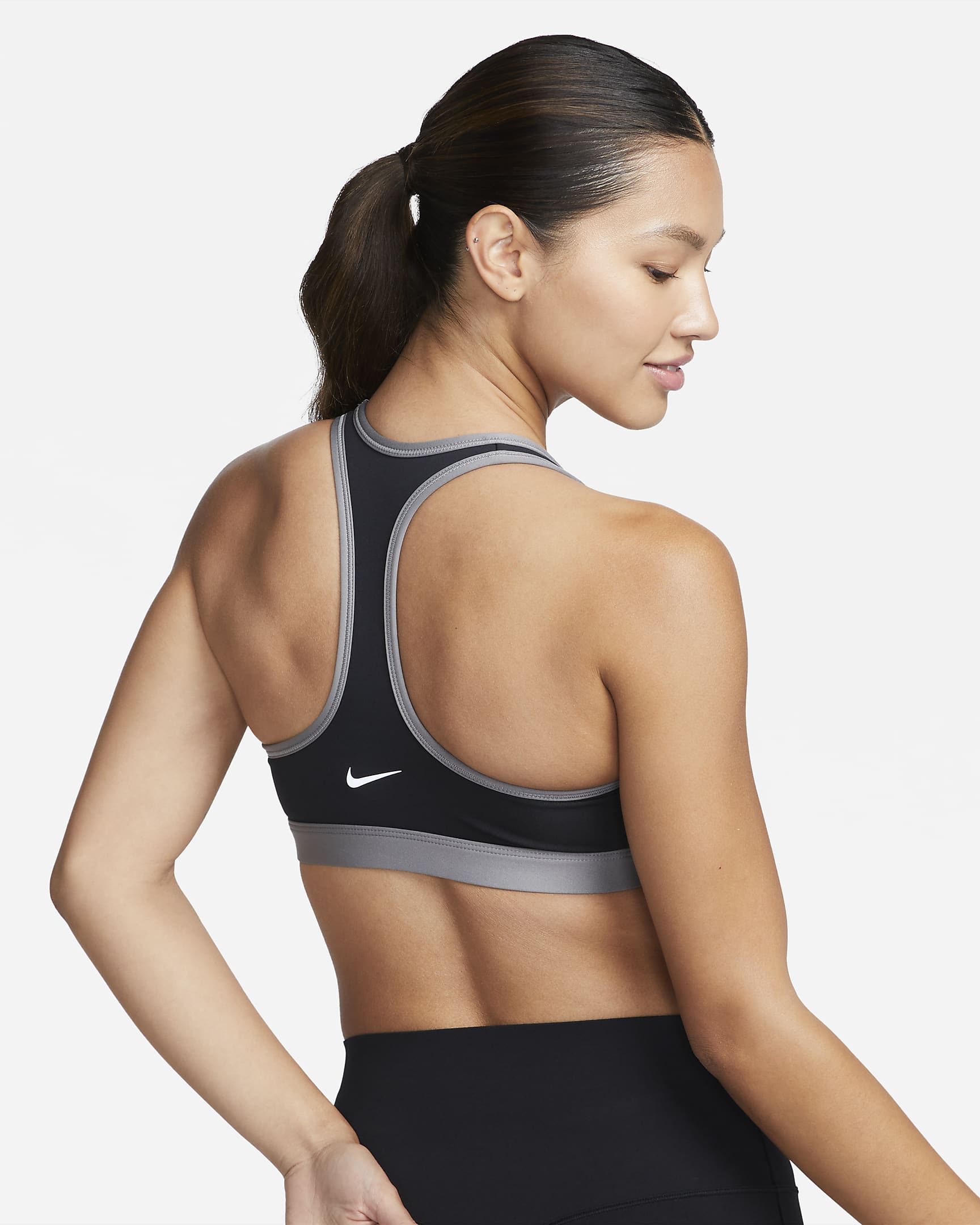 Nike Swoosh Women's Medium-Support Padded Sports Bra - Black/Flat Pewter/Khaki