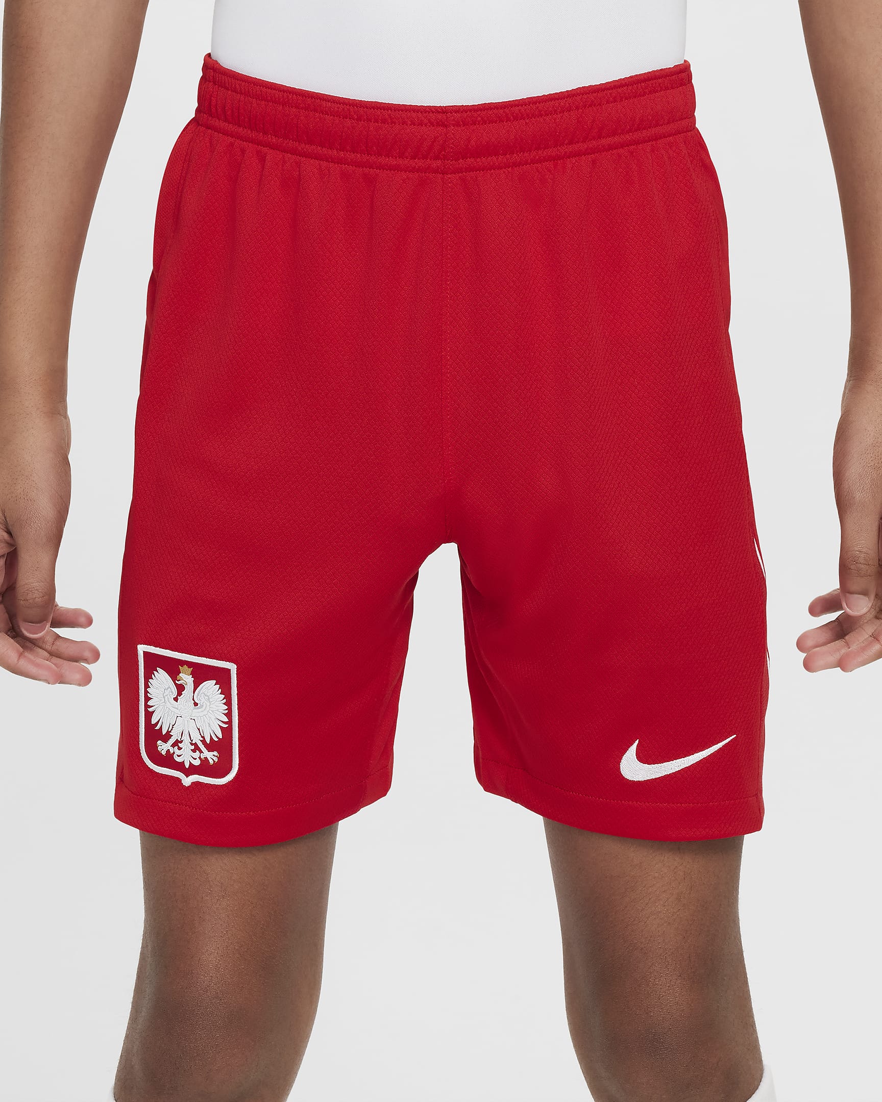 Polen 2024/25 Stadium Home/Away Nike Dri-FIT Replica-Fußballshorts für ältere Kinder - Sport Red/Weiß/Weiß