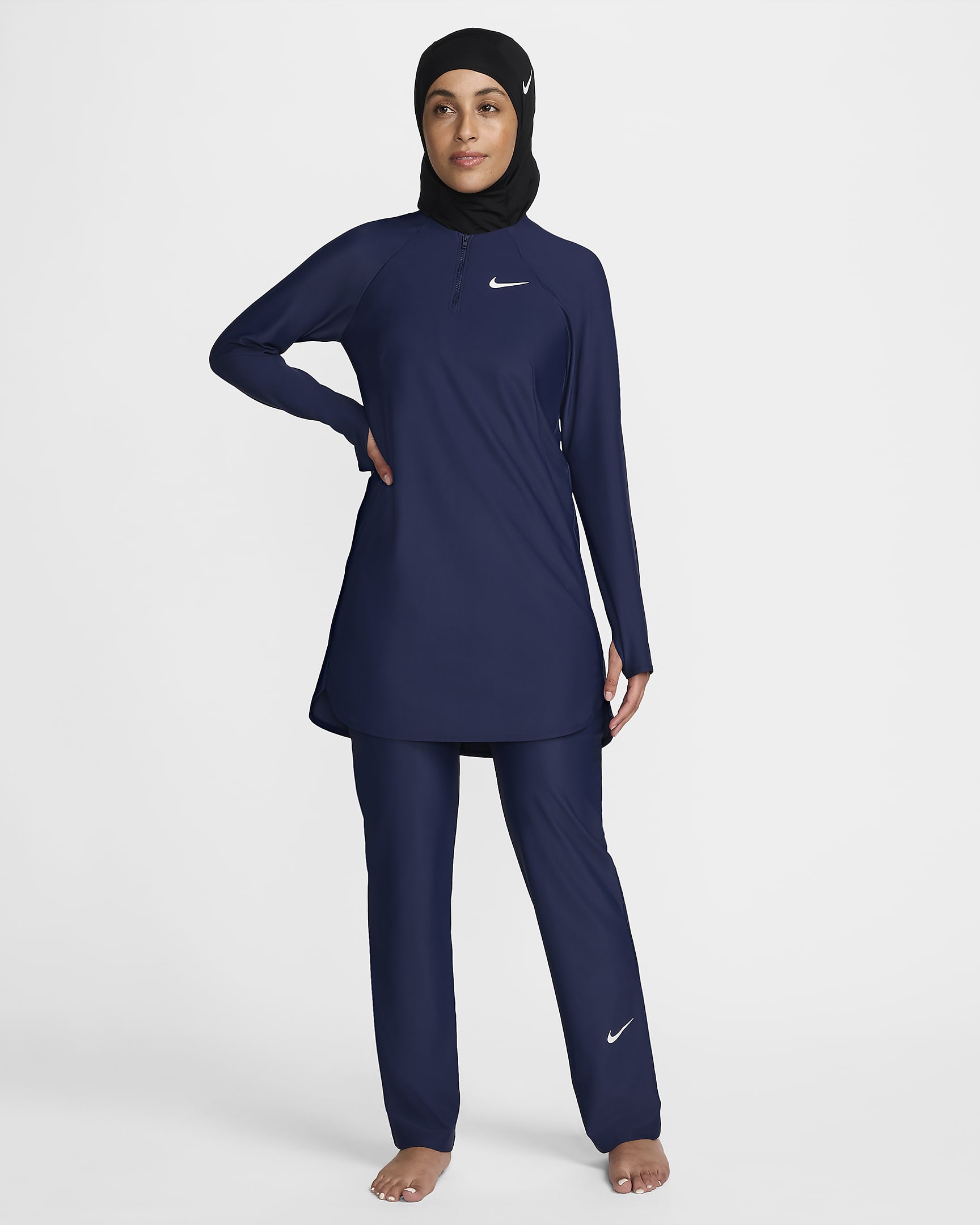 Nike Victory egyenes szárú, teljes fedést nyújtó női úszóleggings - Midnight Navy/Midnight Navy/Fehér