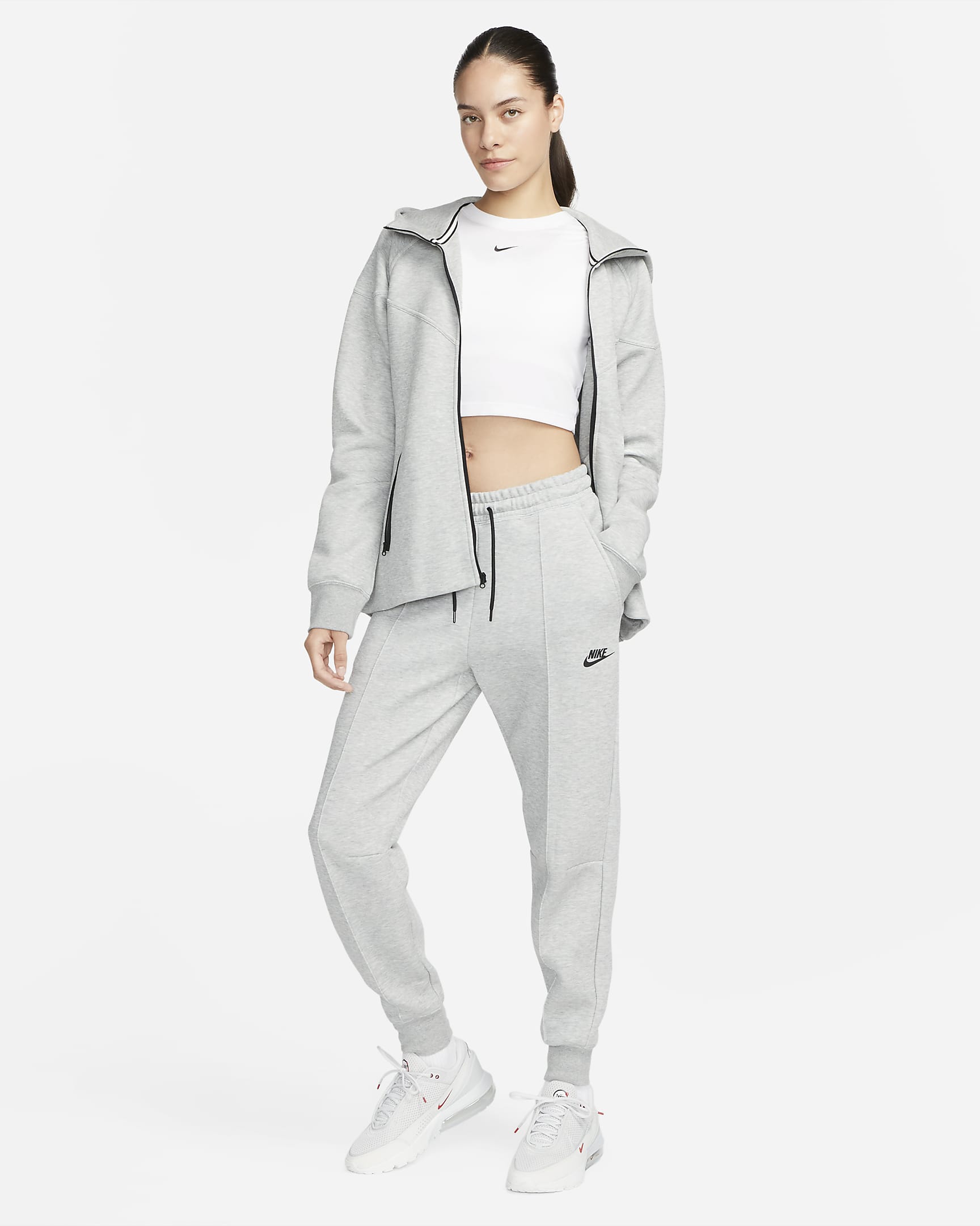 Nike Sportswear Tech Fleece Jogginghose mit mittelhohem Bund für Damen - Dark Grey Heather/Schwarz