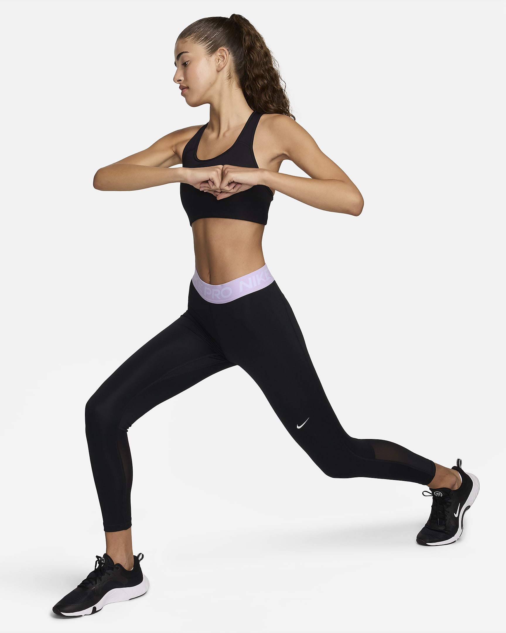 Nike Pro 365 7/8-leggings med mellemhøj talje til kvinder - sort/Lilac Bloom/hvid