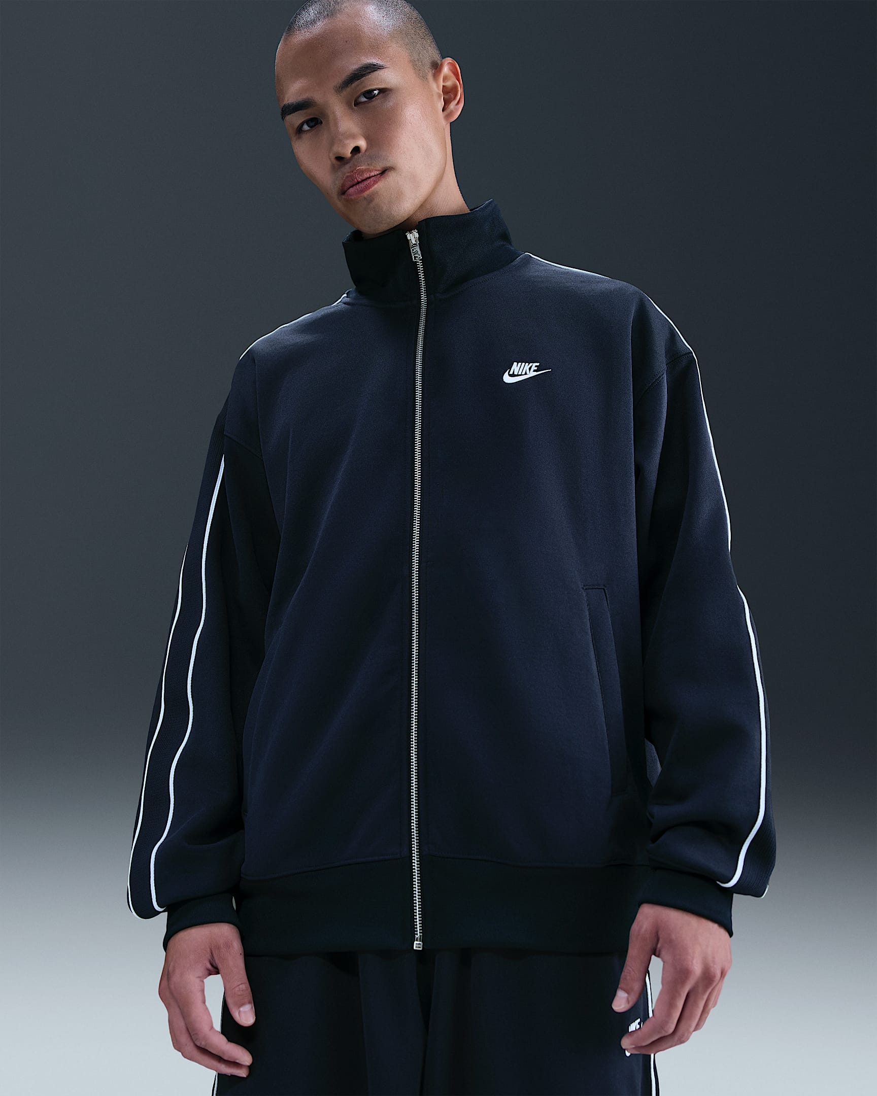 Nike Sportswear Club Men's Oversized Knit Track Jacket - Obsidian/White/White