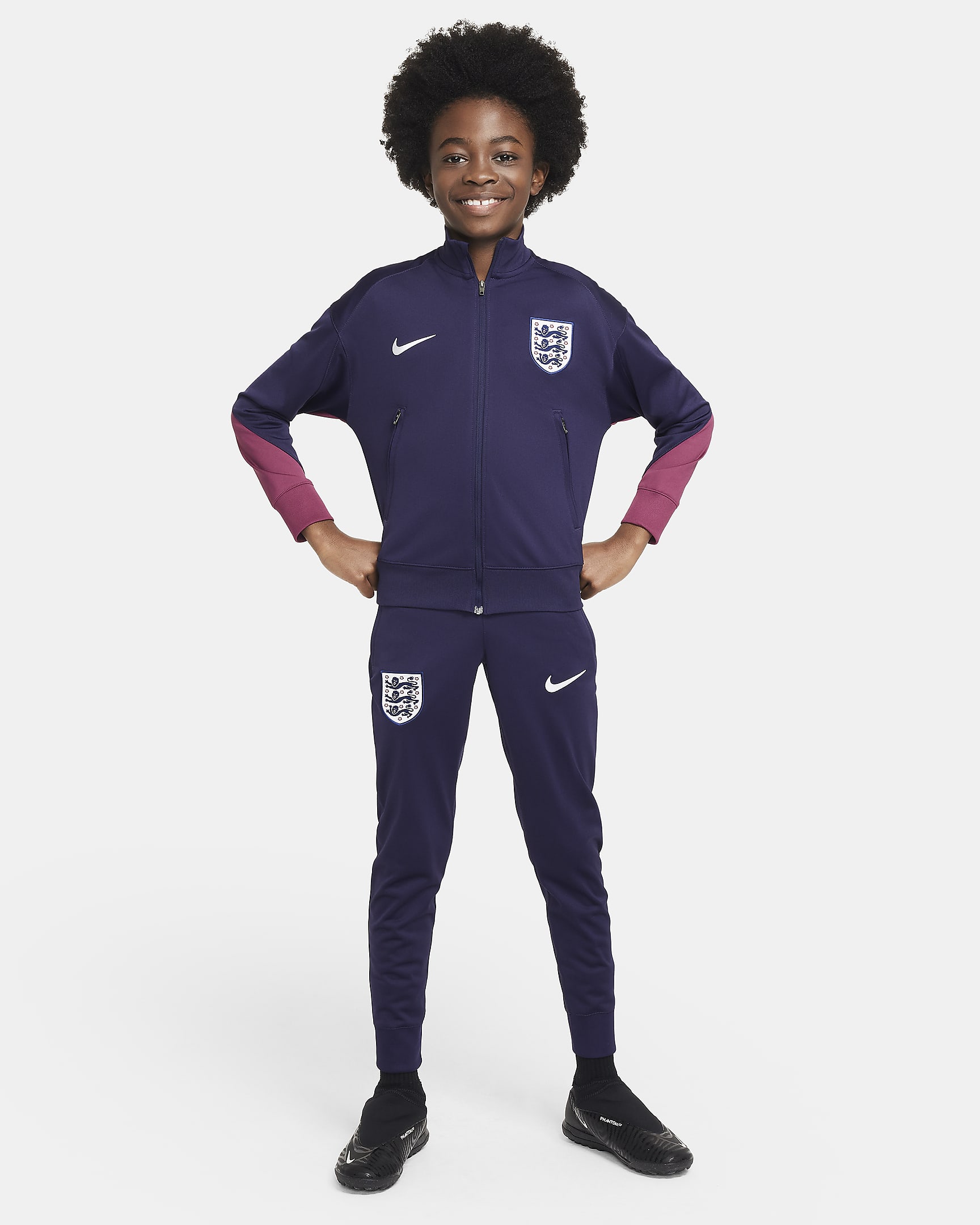 England Strike Nike Dri-FIT strikket fotballtracksuit til store barn - Purple Ink/Rosewood/Hvit