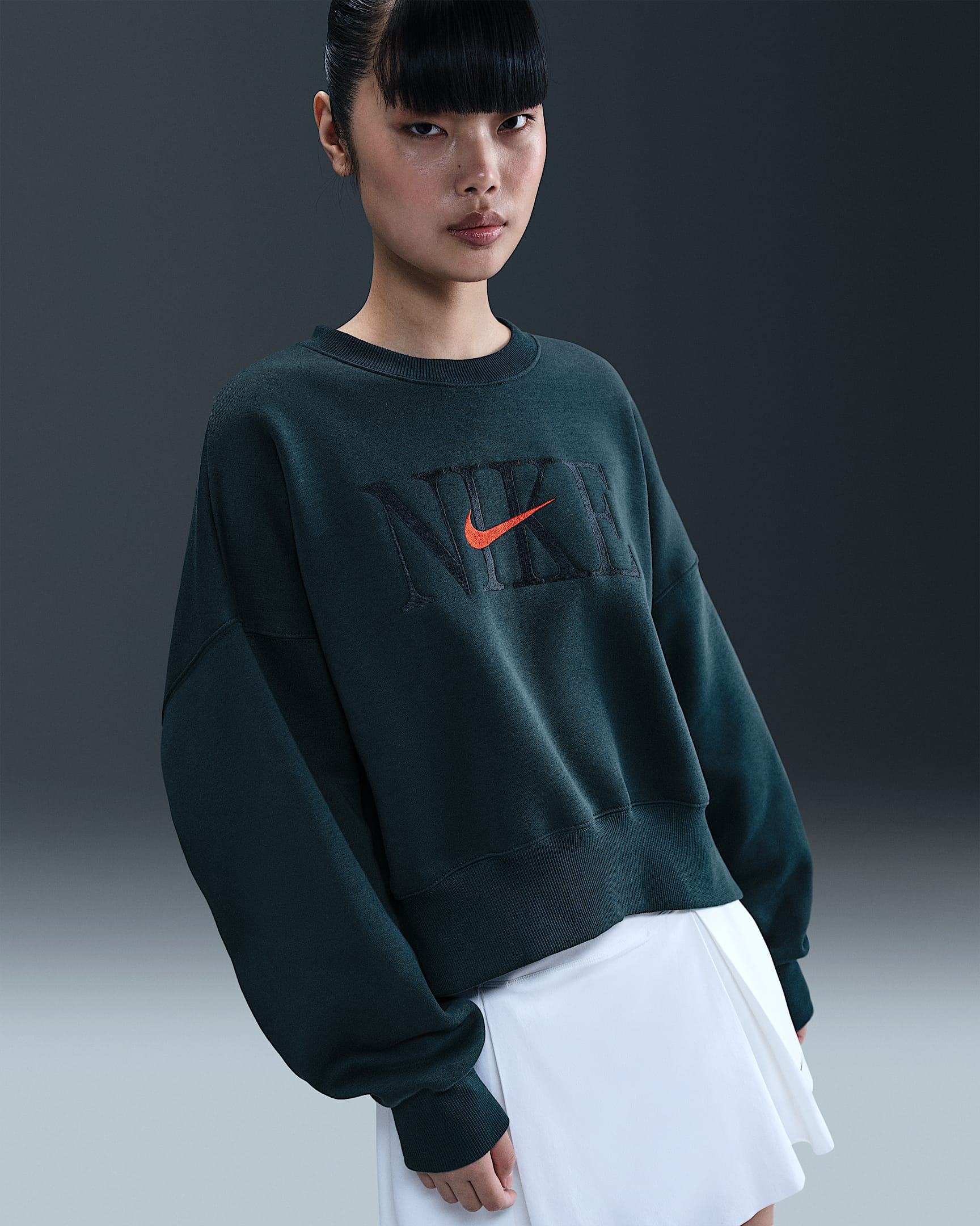 Nike Sportswear Phoenix Fleece Women's Oversized Crew-Neck Sweatshirt - Armory Navy/Picante Red