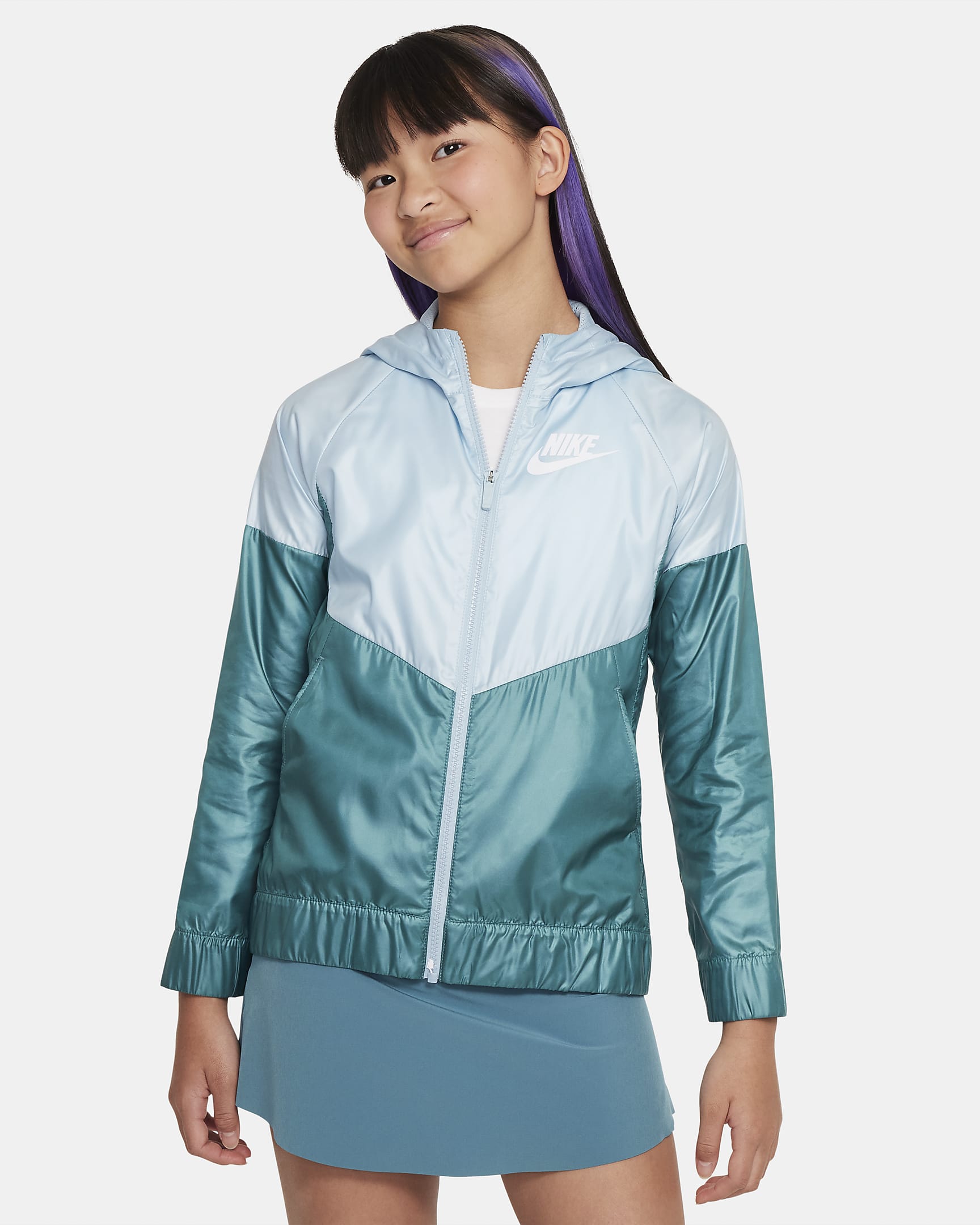 Nike Sportswear Windrunner Older Kids' (Girls') Jacket - Ocean Bliss/Mineral Teal/White