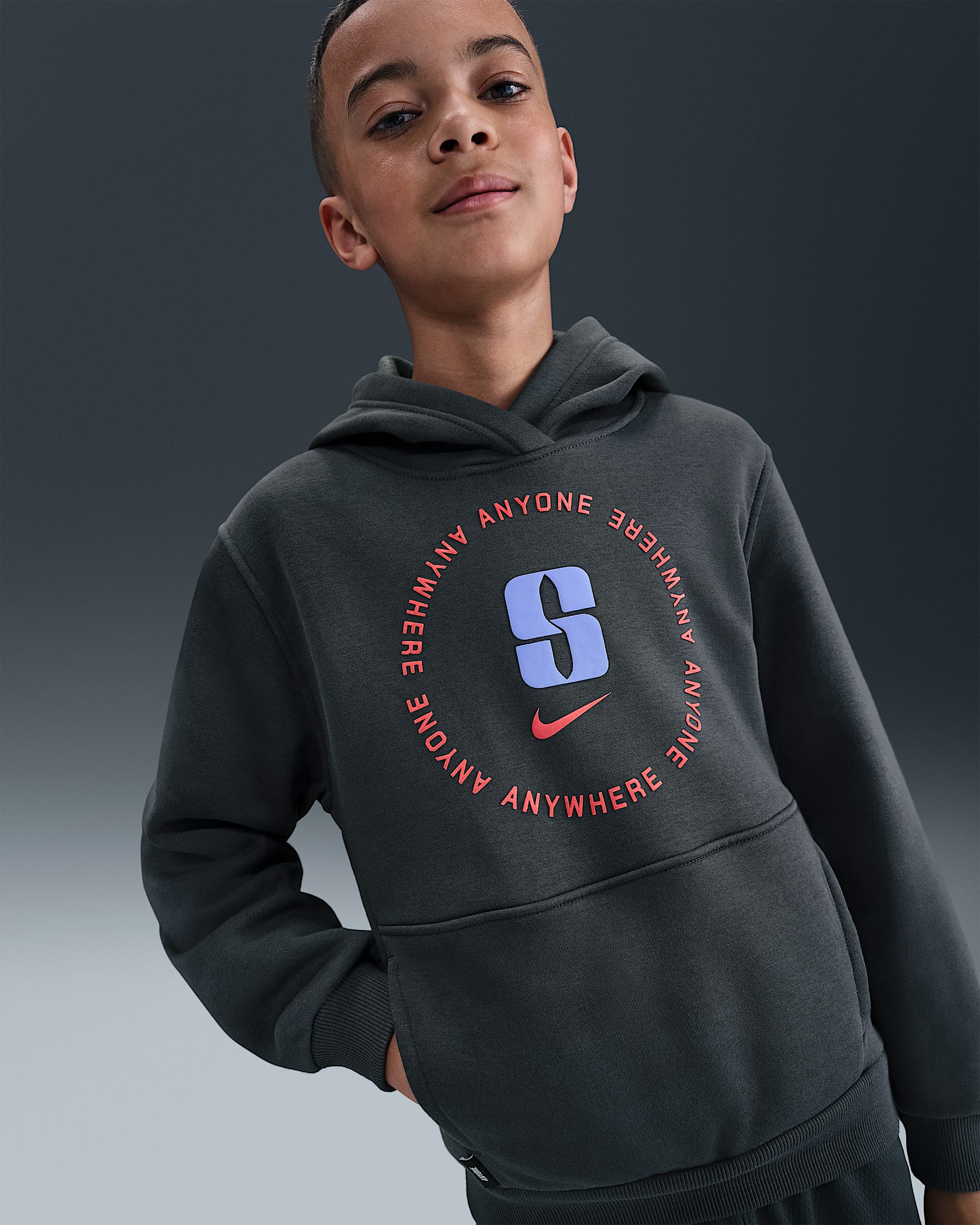 Sabrina Club Fleece Older Kids' Basketball Hoodie - Anthracite/Purple Pulse/Magic Ember
