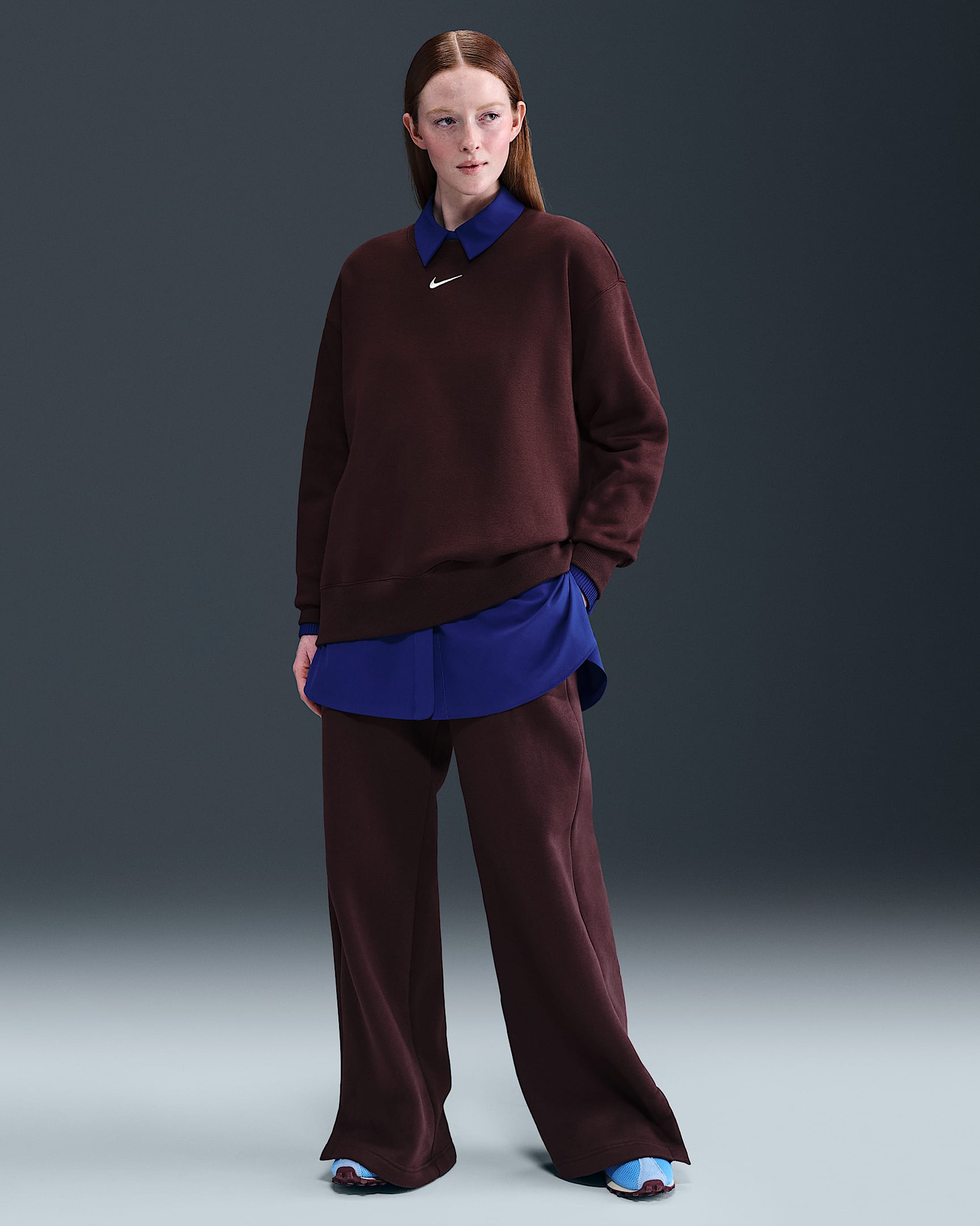 Pants de tiro alto de pierna amplia para mujer Nike Sportswear Phoenix Fleece - Burdeos enérgico/Vela