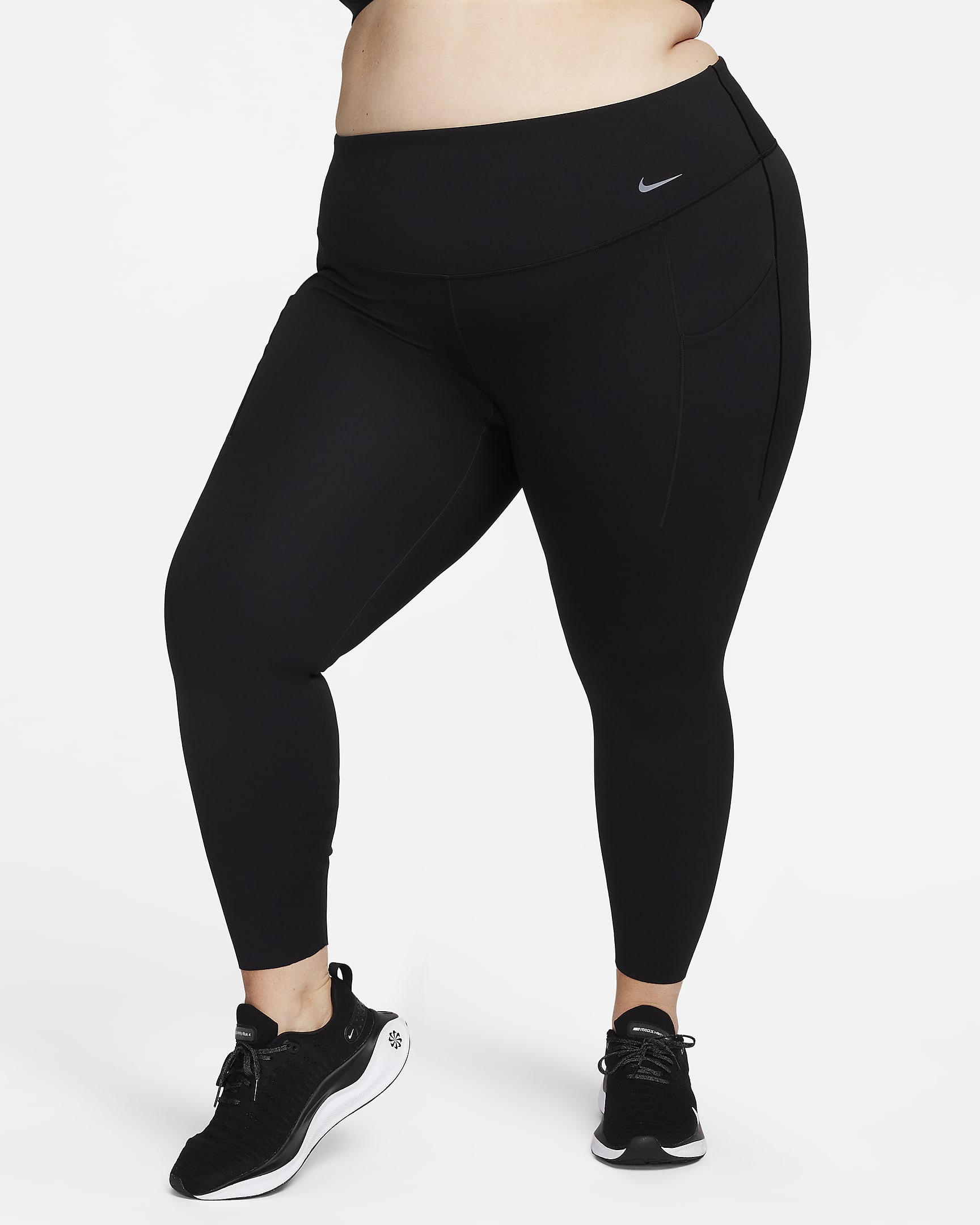 Nike Universa Women's Medium-Support High-Waisted 7/8 Leggings with Pockets (Plus Size) - Black/Black