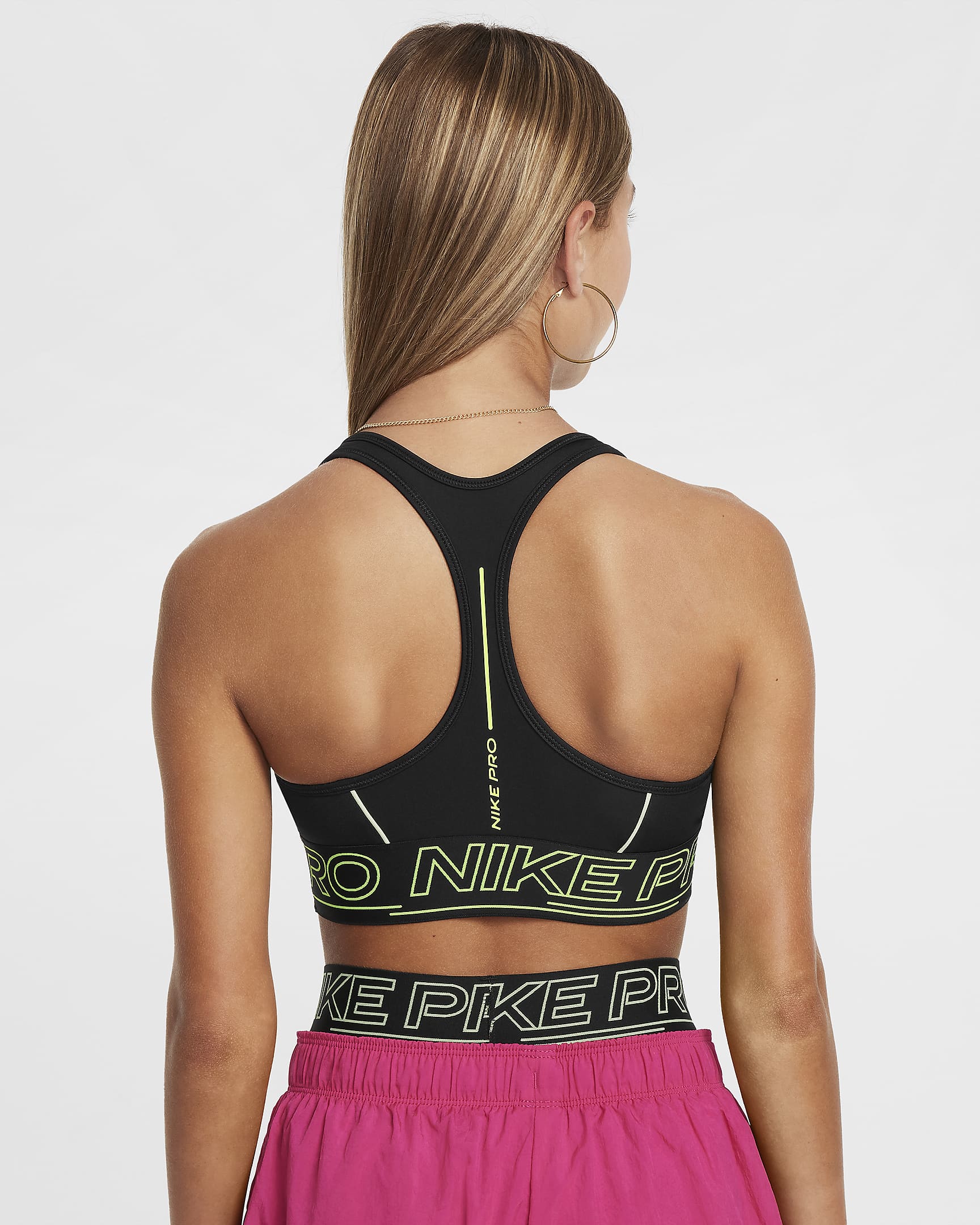 Brassière de sport Nike Pro Swoosh pour fille - Noir/Volt/Volt