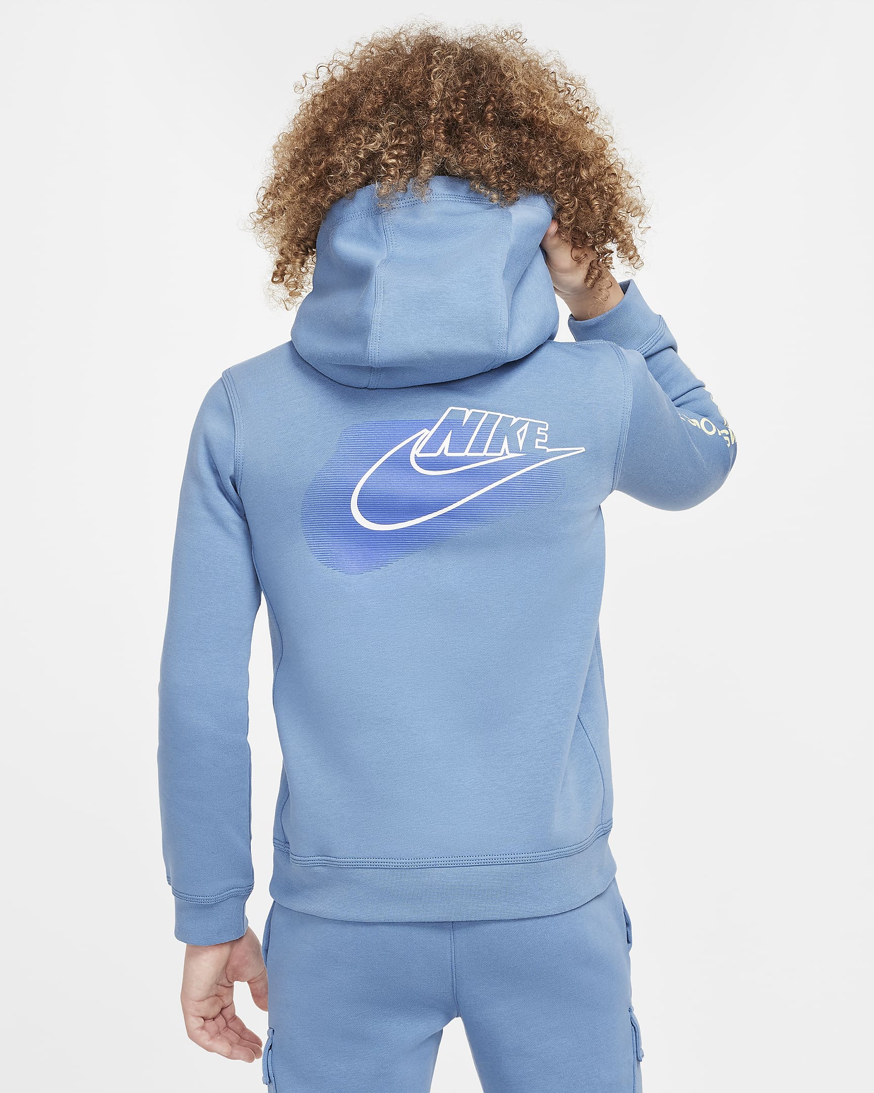 Dzianinowa bluza z kapturem dla dużych dzieci (chłopców) Nike Sportswear Standard Issue - Aegean Storm