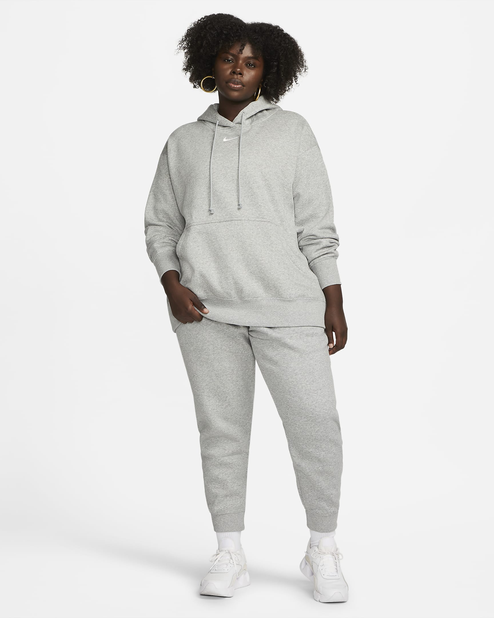 Nike Sportswear Phoenix Fleece Bol Kesimli Kadın Kapüşonlu Sweatshirt'ü (Büyük Beden) - Dark Grey Heather/Sail