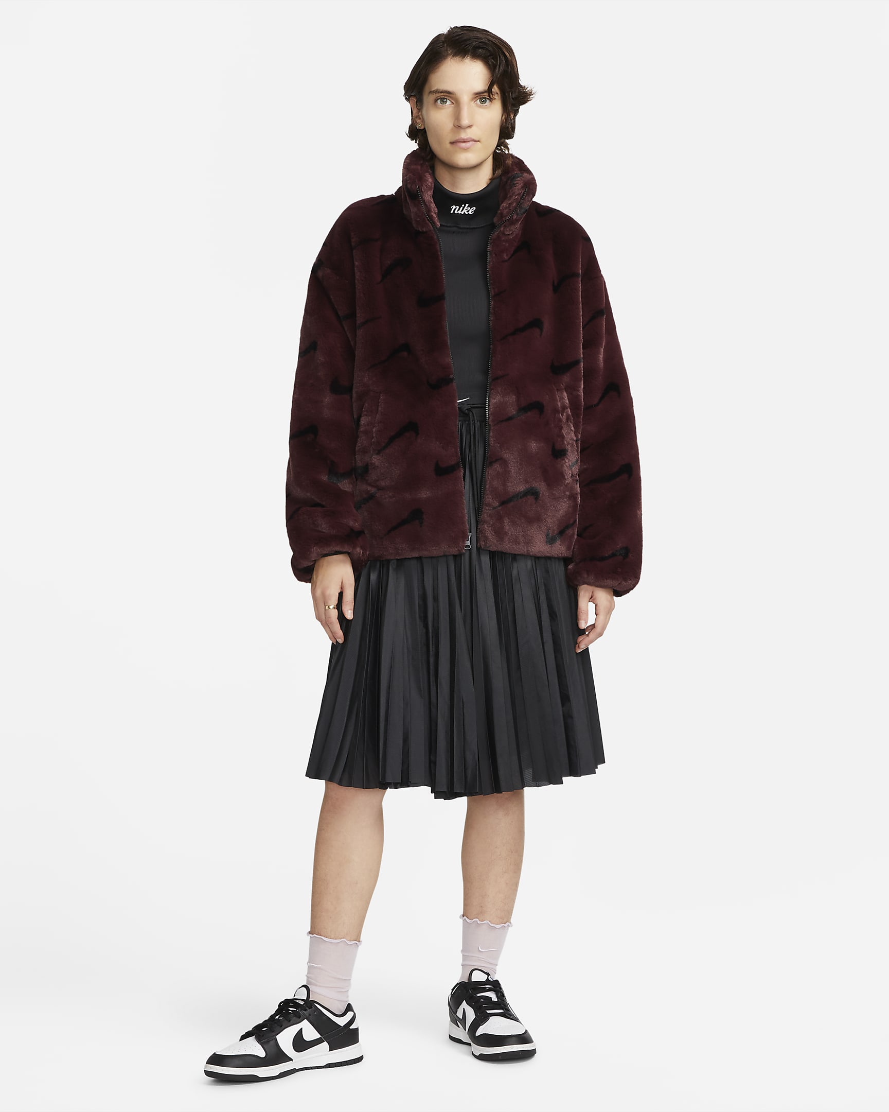 Nike Sportswear Plush Women's Printed Faux Fur Jacket - Burgundy Crush/Black/Black