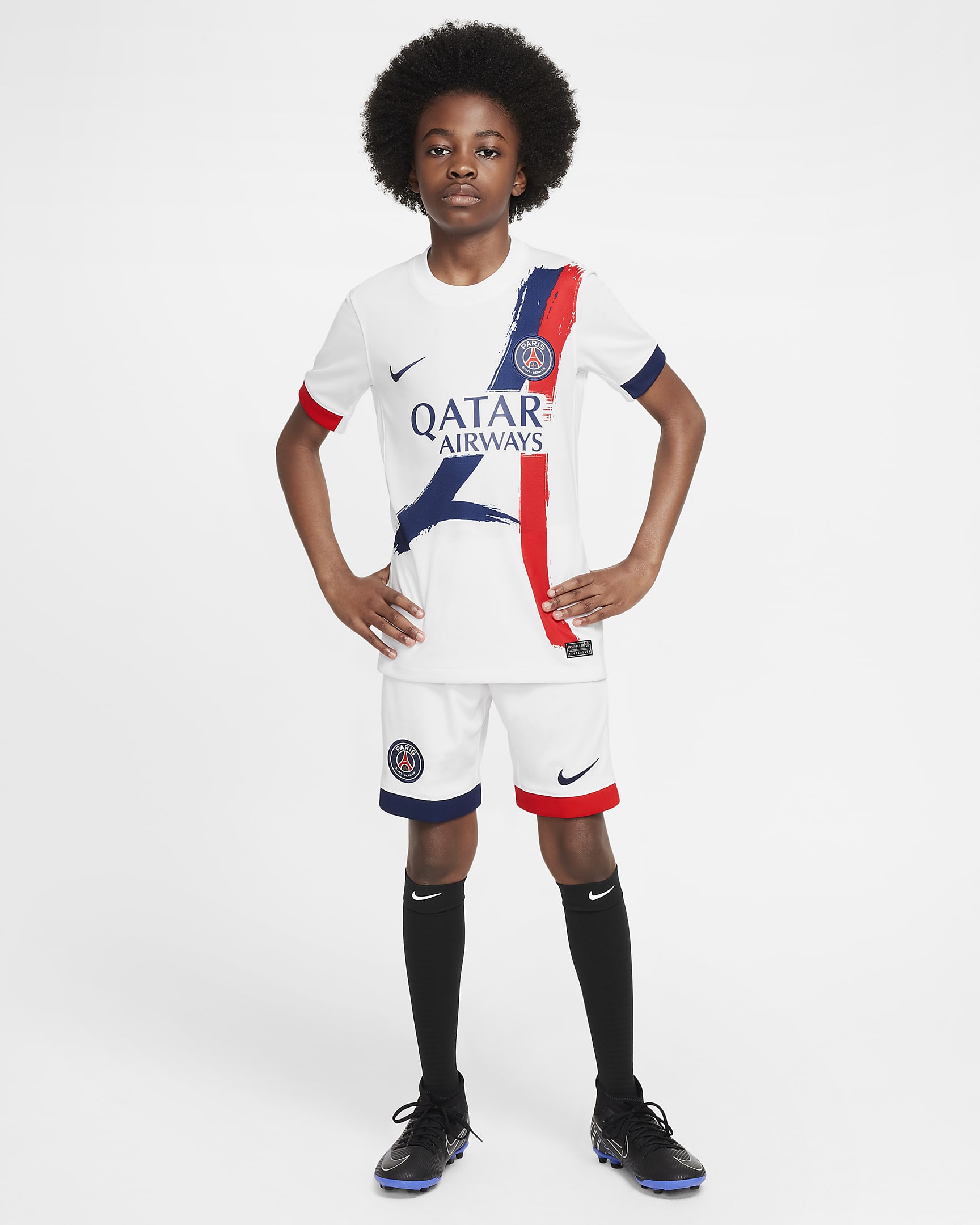 Shorts da calcio replica Nike Dri-FIT Paris Saint-Germain 2024/25 Stadium per ragazzo/a – Away - Bianco/University Red/Midnight Navy/Midnight Navy