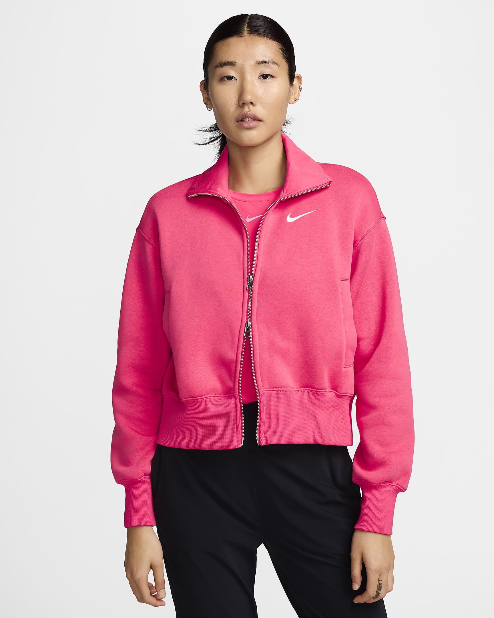 เสื้อแจ็คเก็ตวอร์มโอเวอร์ไซส์ผู้หญิง Nike Sportswear Phoenix Fleece - Aster Pink/Sail