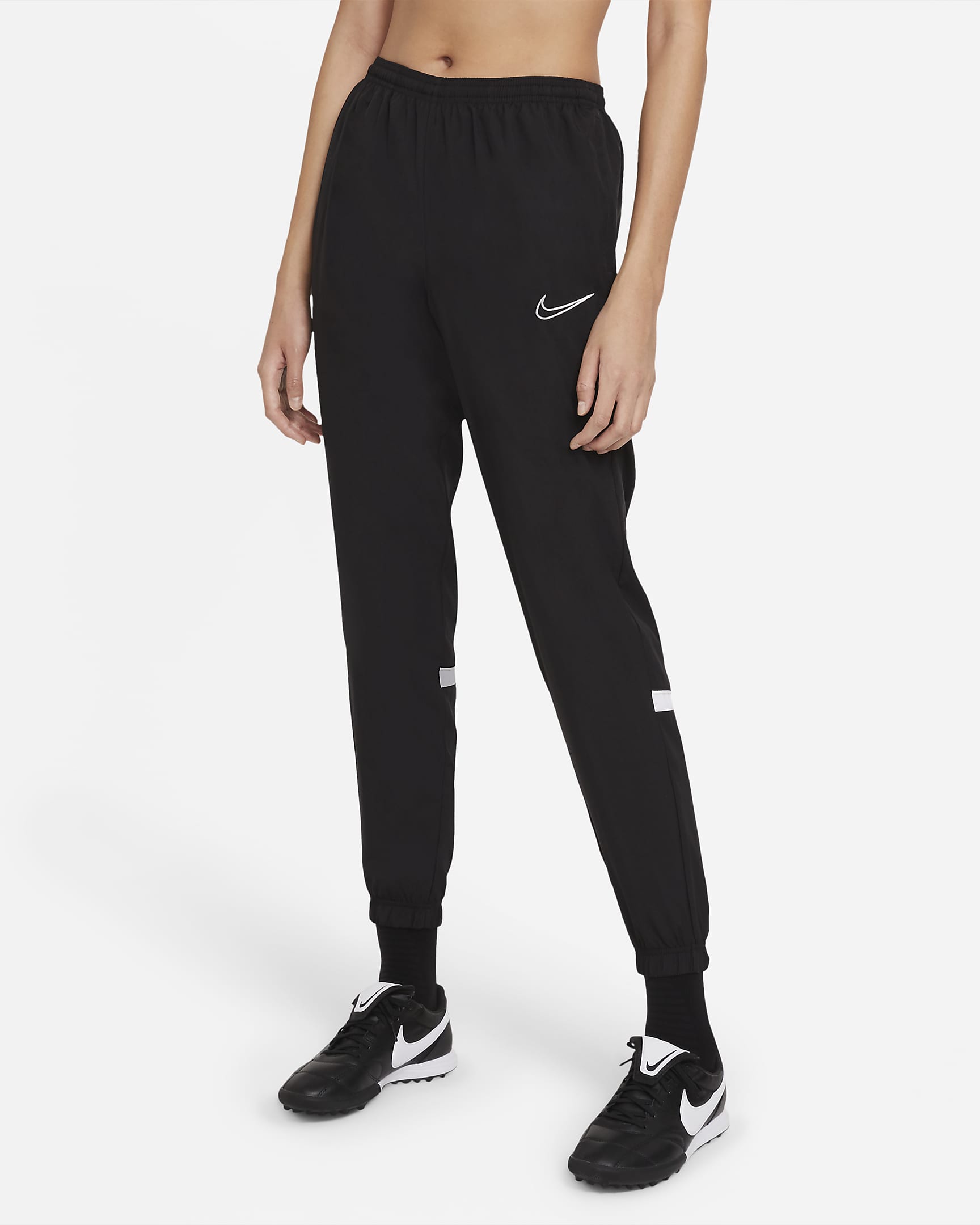 Pantalones de entrenamiento de fútbol de tejido Woven para mujer Nike Dri-FIT Academy - Negro/Blanco/Blanco/Blanco