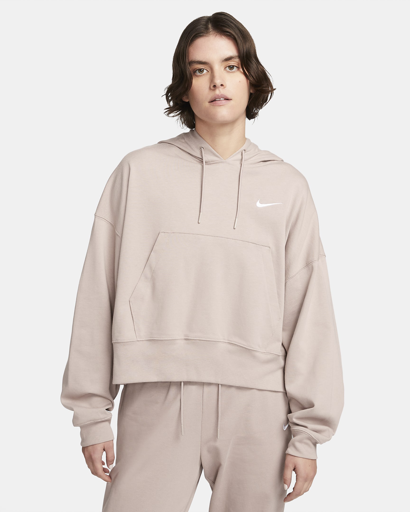 Nike Sportswear Women's Oversized Jersey Pullover Hoodie - Diffused Taupe/White