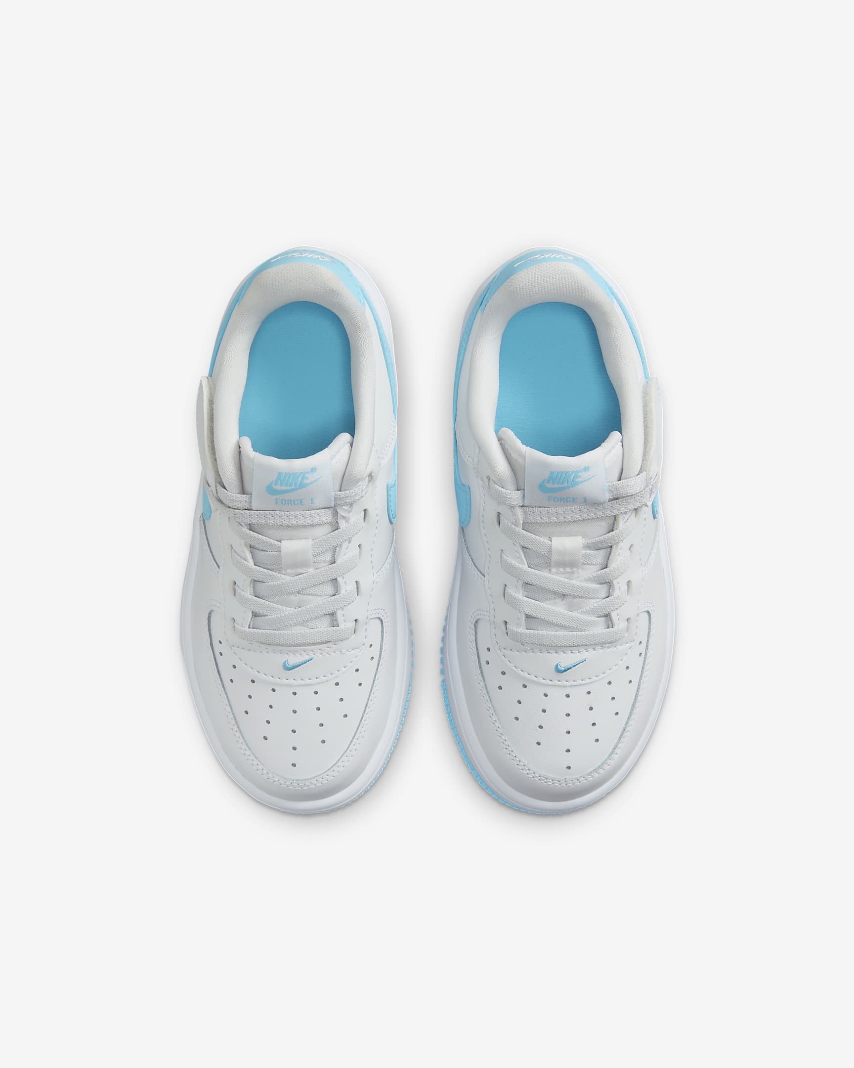 Nike Force 1 Low EasyOn Younger Kids' Shoes - White/White/Aquarius Blue