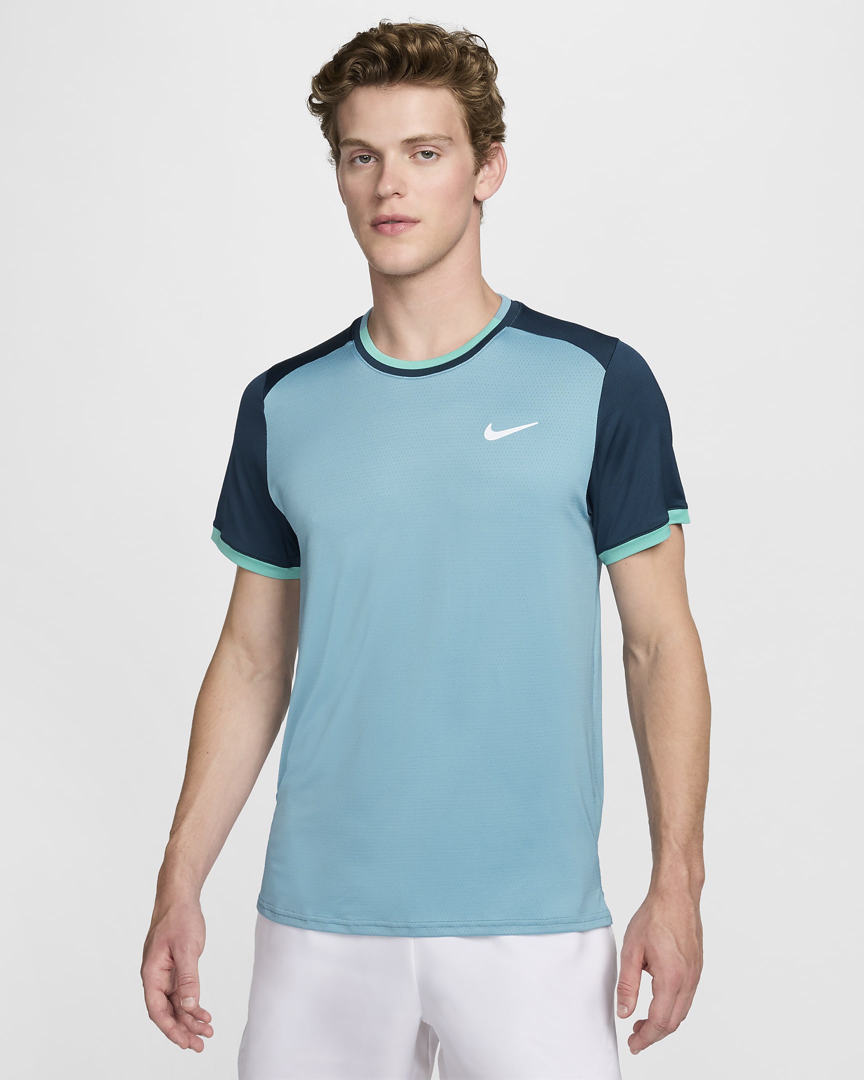 Maglia da tennis Dri-FIT NikeCourt Advantage – Uomo - Denim Turquoise/Armory Navy/Green Frost/Bianco