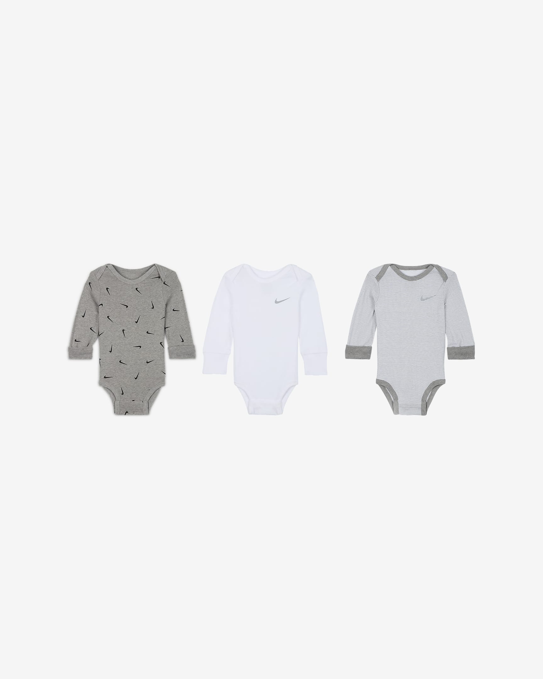 Långärmad body Nike Baby Essentials för baby (0–9 mån) (3-pack) - Dark Grey Heather