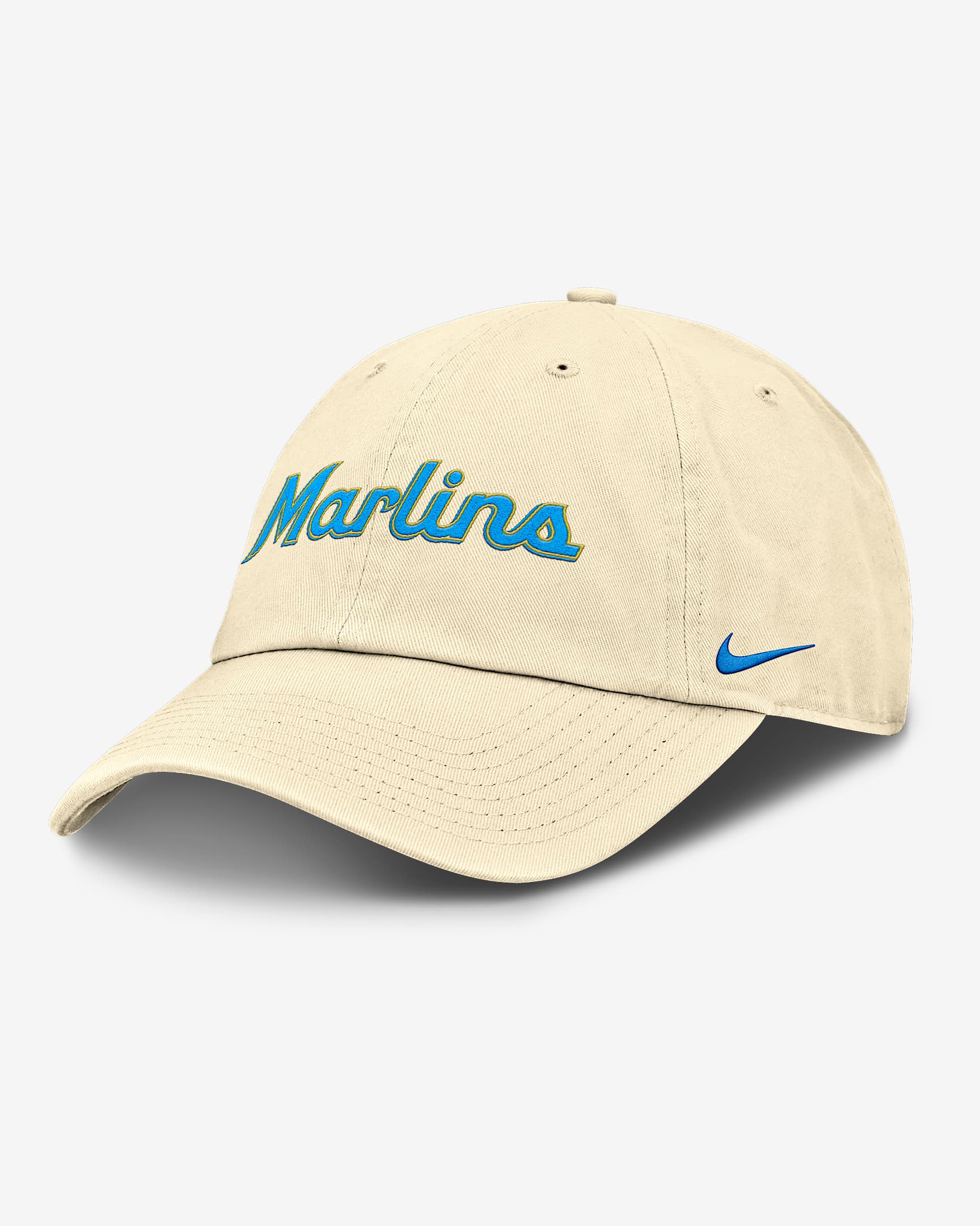 Gorra ajustable Nike de la MLB para hombre Miami Marlins Club - Leche de coco