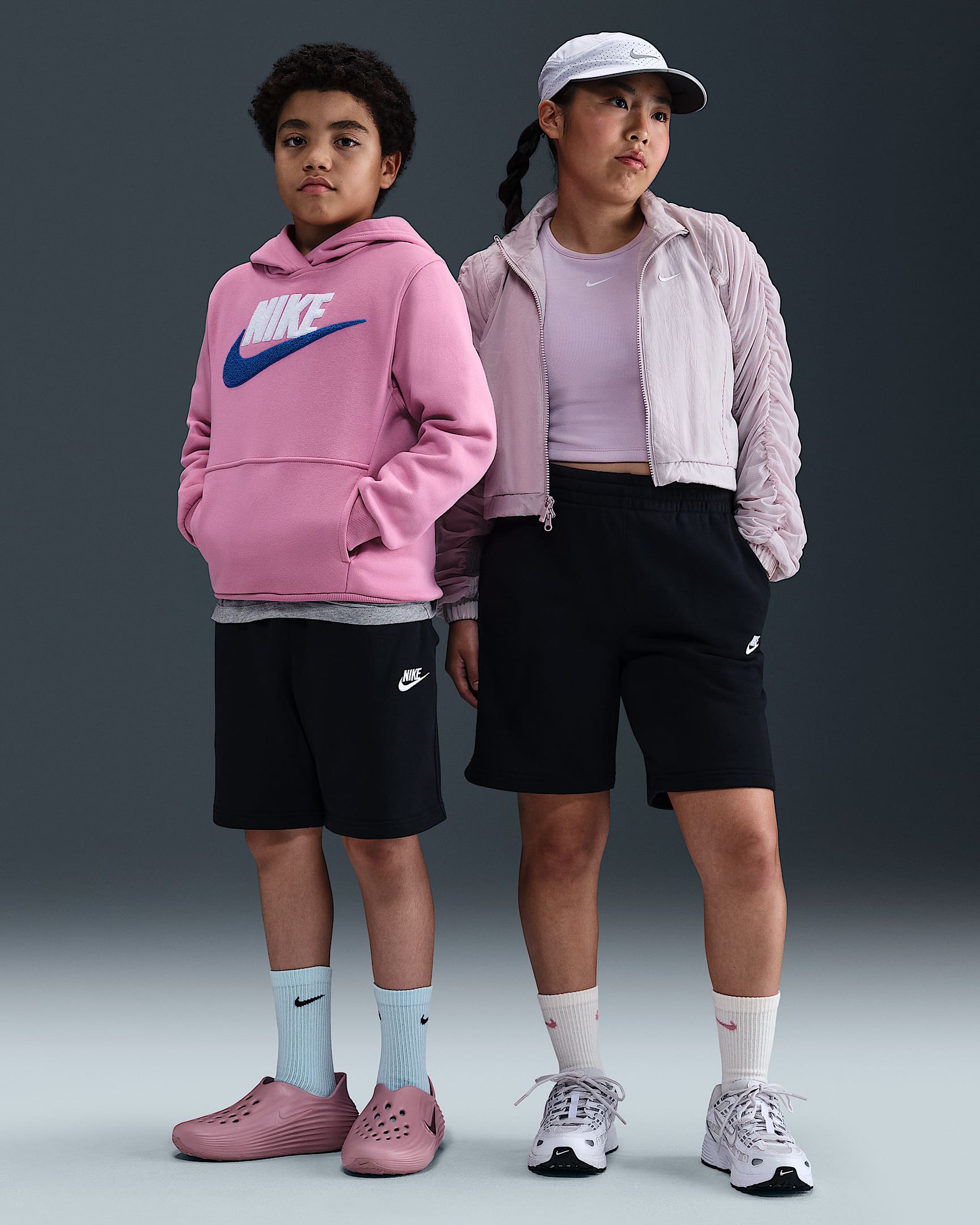 Nike Sportswear Club Fleece Big Kids' French Terry Shorts (Extended Size) - Black/White