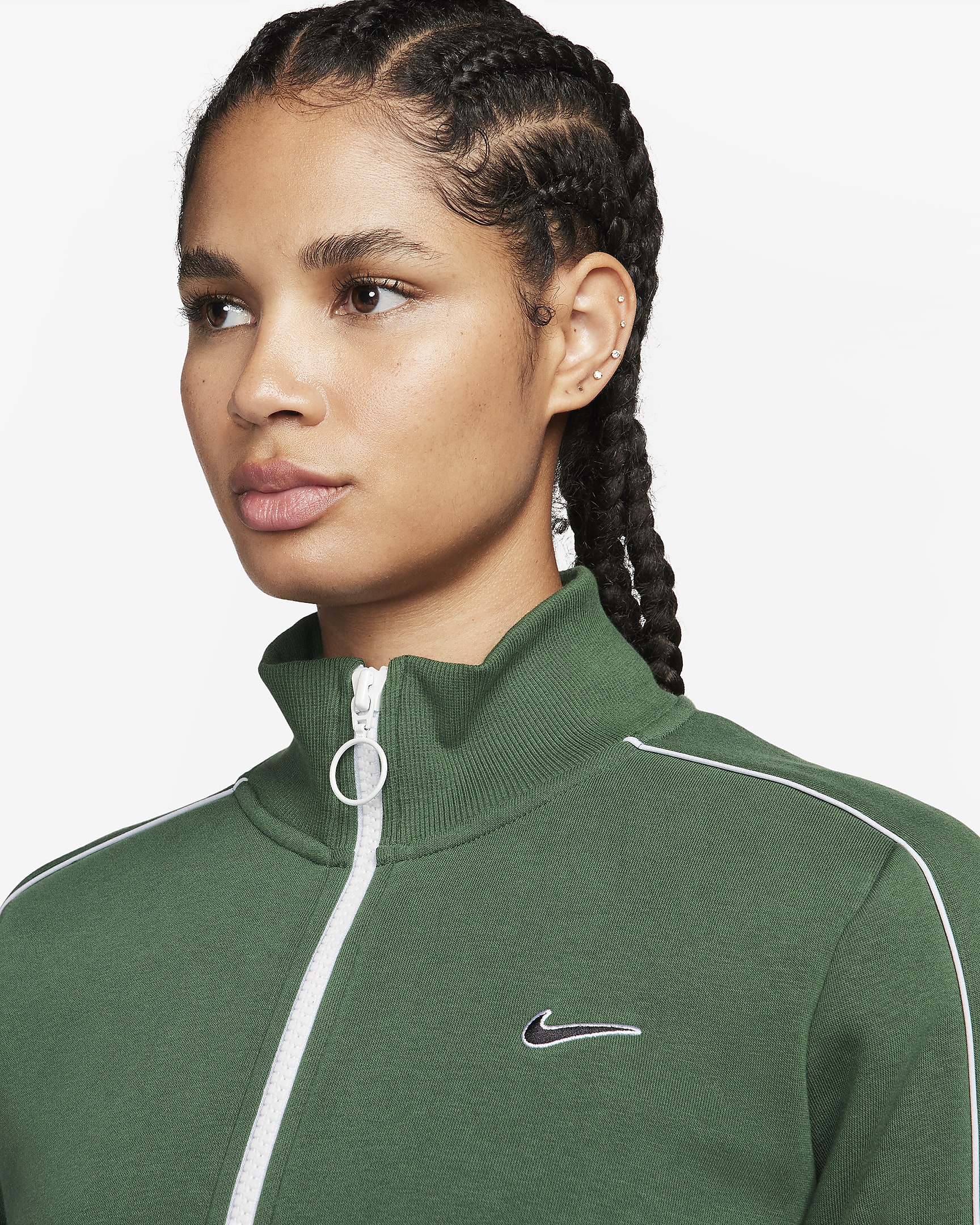 Playera cropped de tejido Fleece para mujer Nike Sportswear - Abeto/Abeto/Blanco