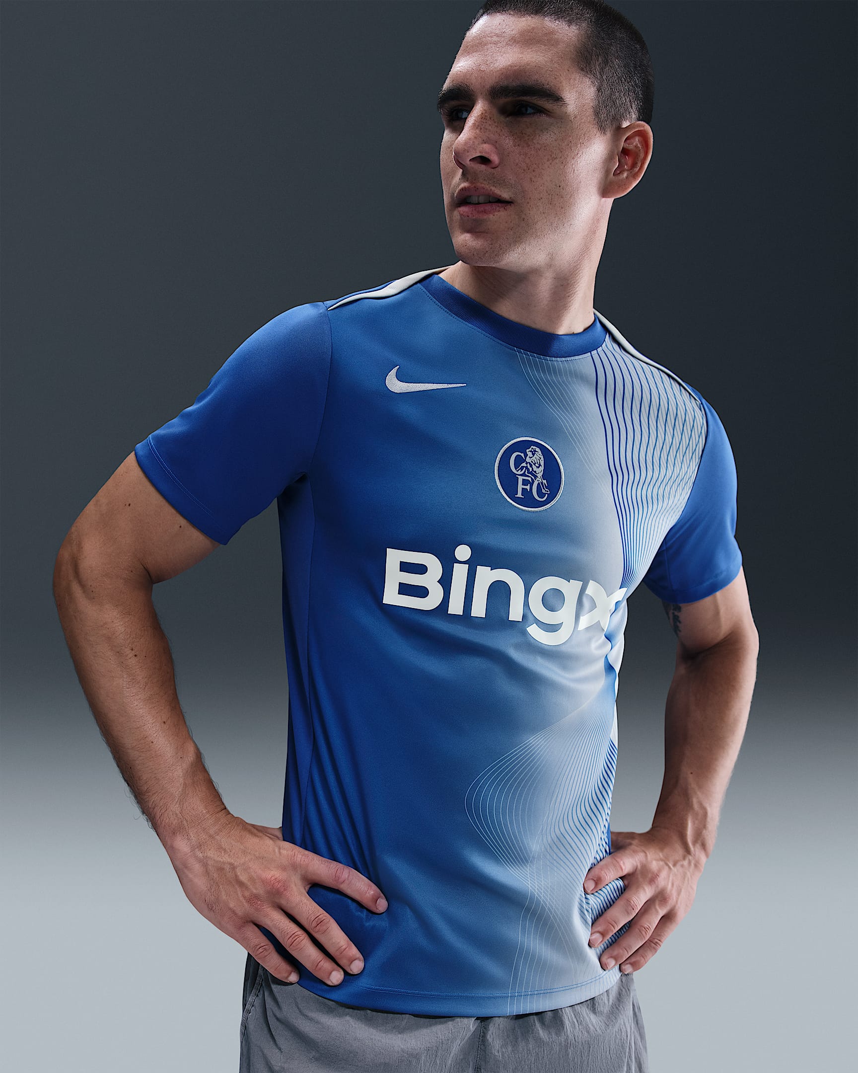 Chelsea F.C. Academy Pro Third Men's Nike Dri-FIT Total 90 Football Pre-Match Top - Game Royal/Field Silver/Field Silver