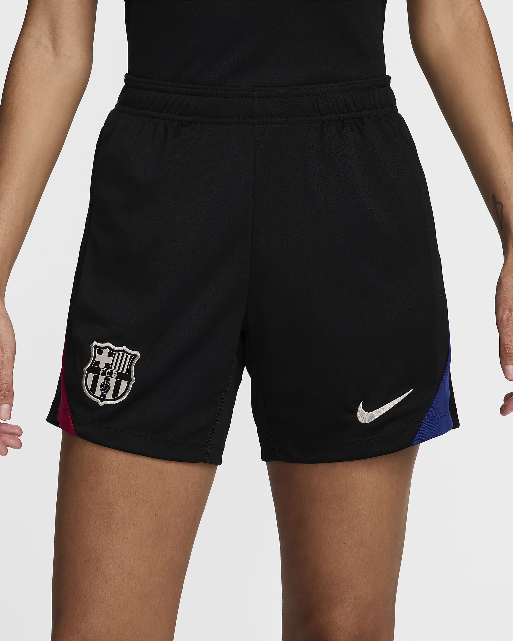 FC Barcelona Strike Nike Dri-FIT Strick-Fußballshorts für Damen - Schwarz/Noble Red/Deep Royal Blue/Light Orewood Brown