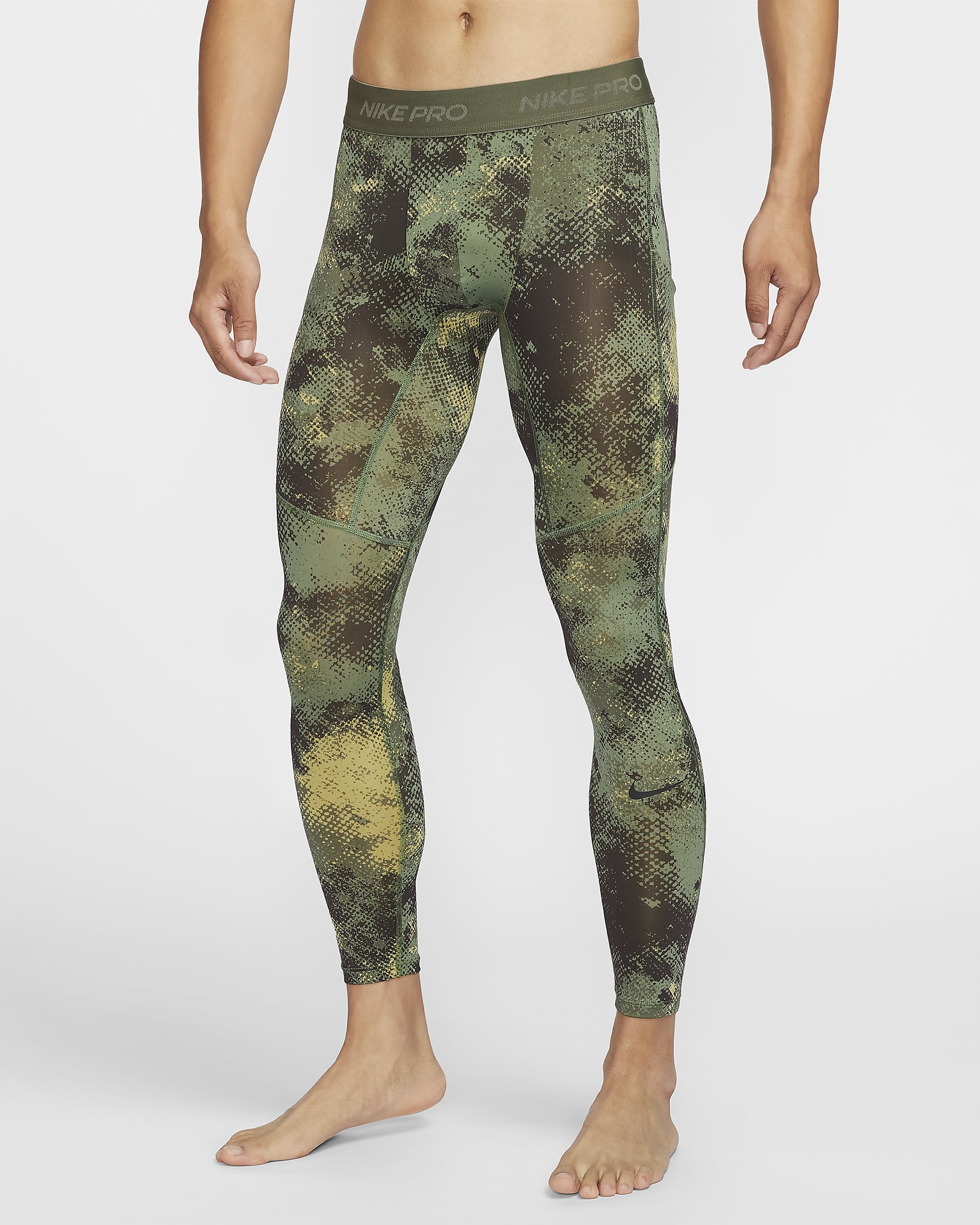 Nike Pro Camo Men's Dri-FIT Tights - Oil Green/Medium Olive/Black