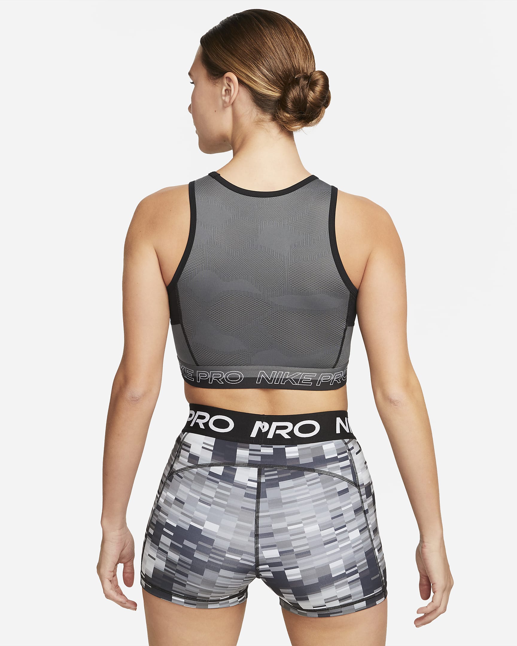 Nike Pro Dri-FIT Korte trainingstanktop voor dames - Zwart/Iron Grey/Wit/Wit