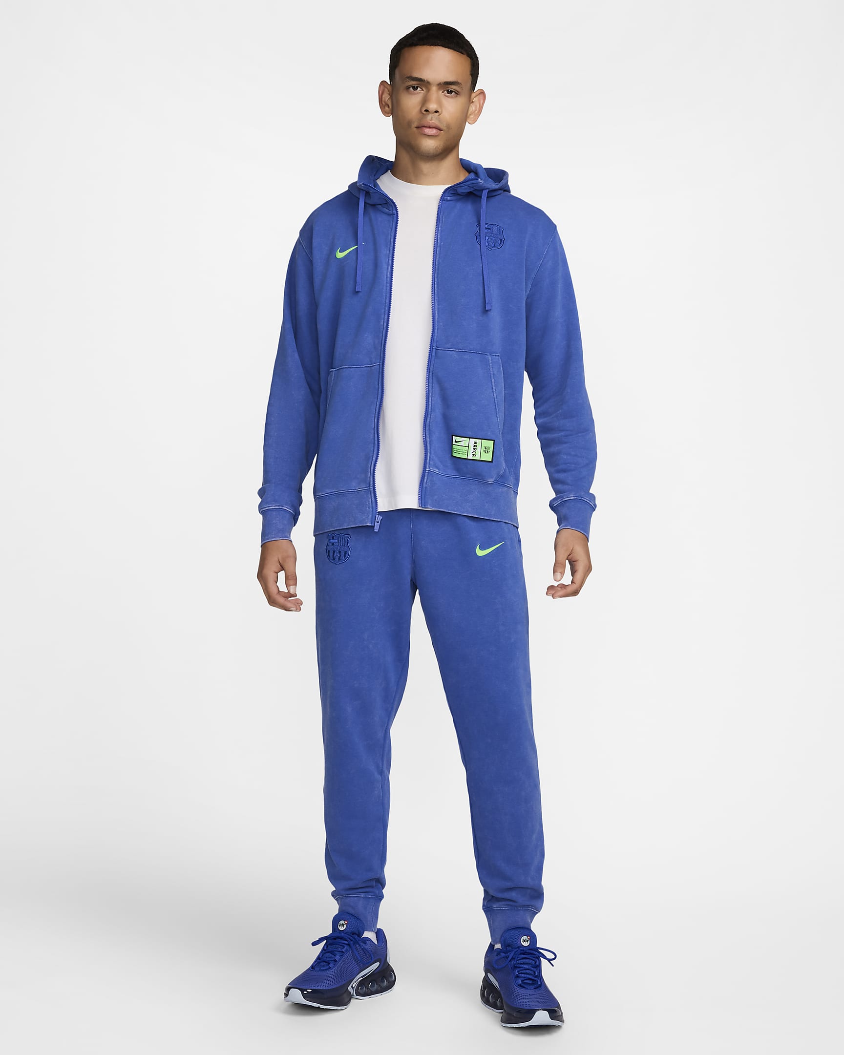 Sweat à capuche et zip en molleton Nike Football FC Barcelona Club 3e tenue pour homme - Hyper Royal/Lime Blast