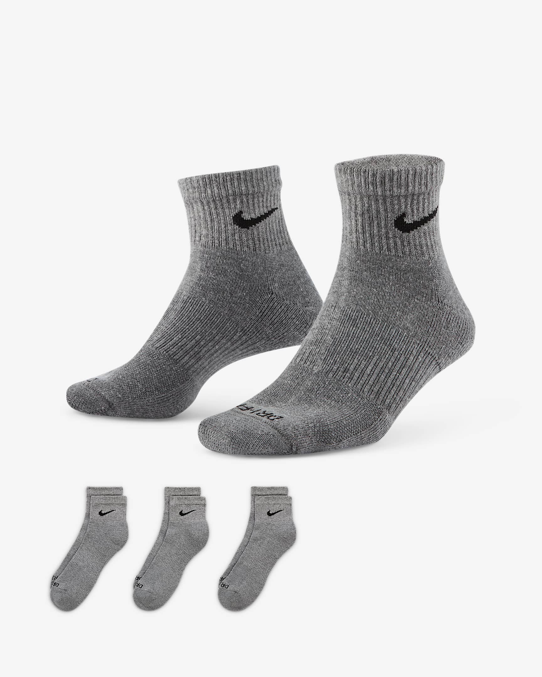 Nike Everyday Plus Cushioned Training Ankle Socks (3 Pairs) - Carbon Heather/Black