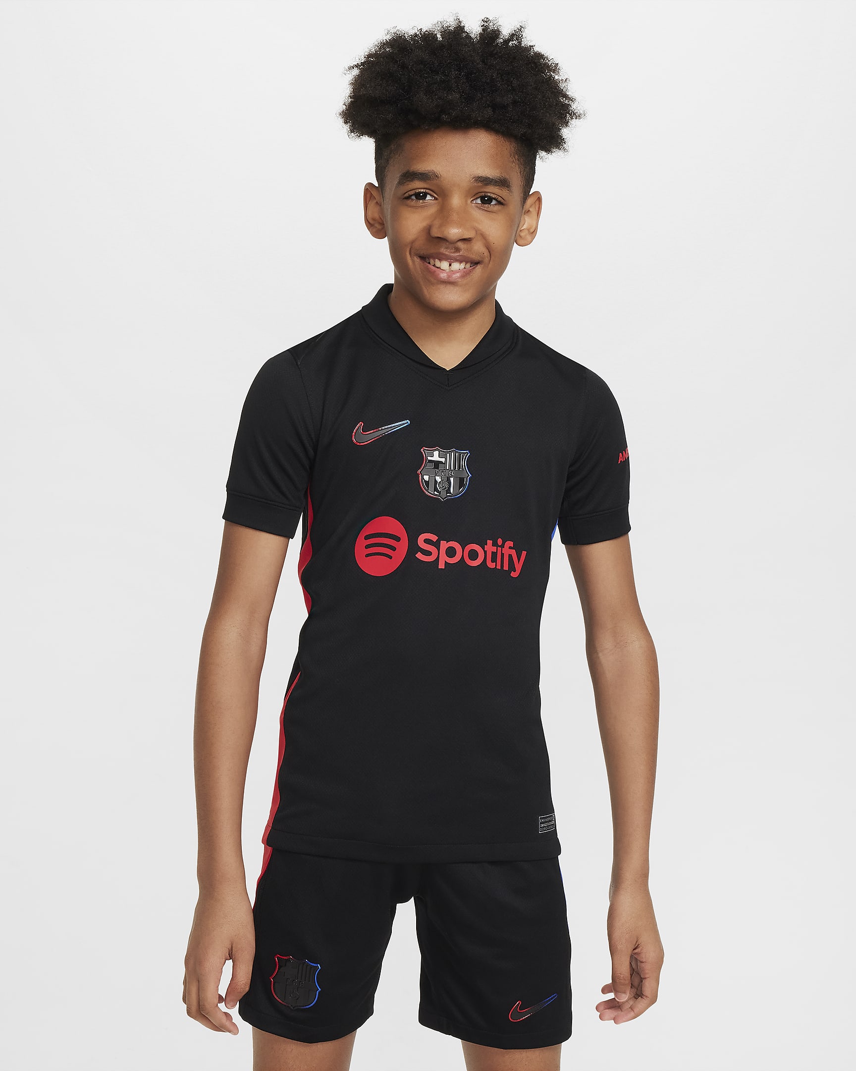 F.C. Barcelona 2024/25 Stadium Away Older Kids' Nike Dri-FIT Football Replica Shirt - Black/University Red/Hyper Royal/Black