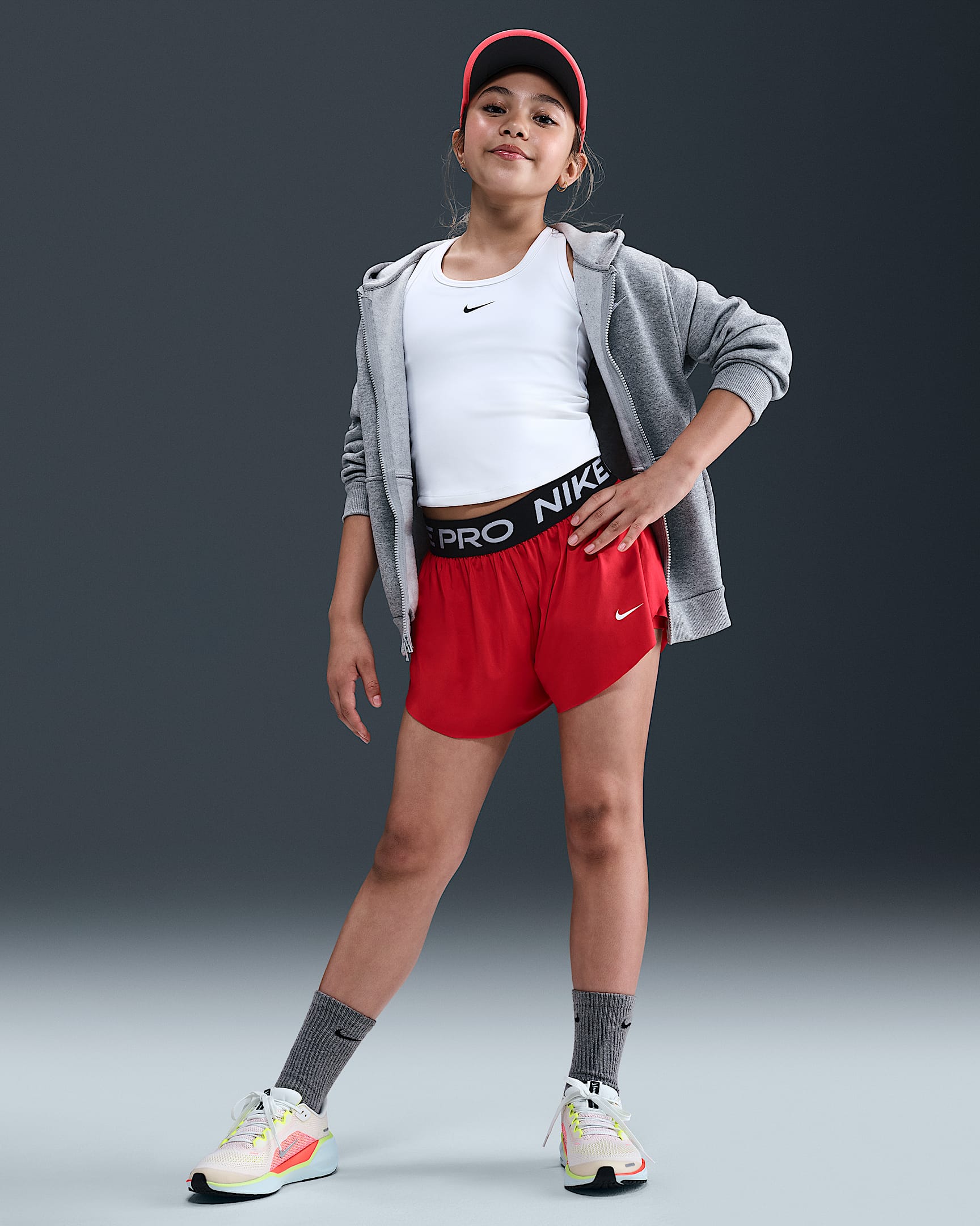 Nike Pro Older Kids' (Girls') Dri-FIT 2-in-1 Shorts - University Red/Black/White