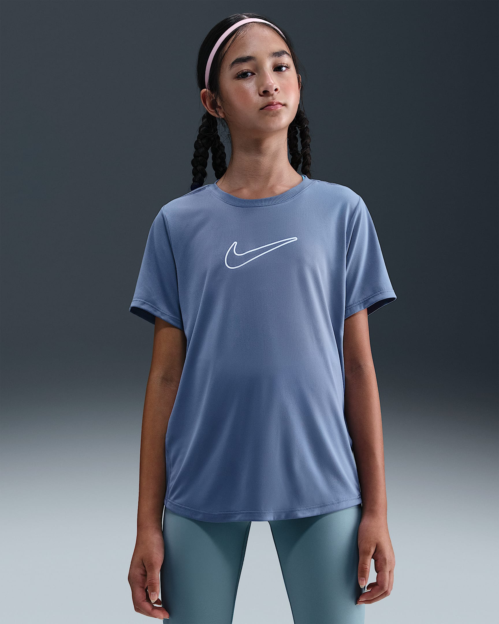 Nike One Fitted Older Kids' (Girls') Dri-FIT Short-Sleeve Top - World Indigo/White