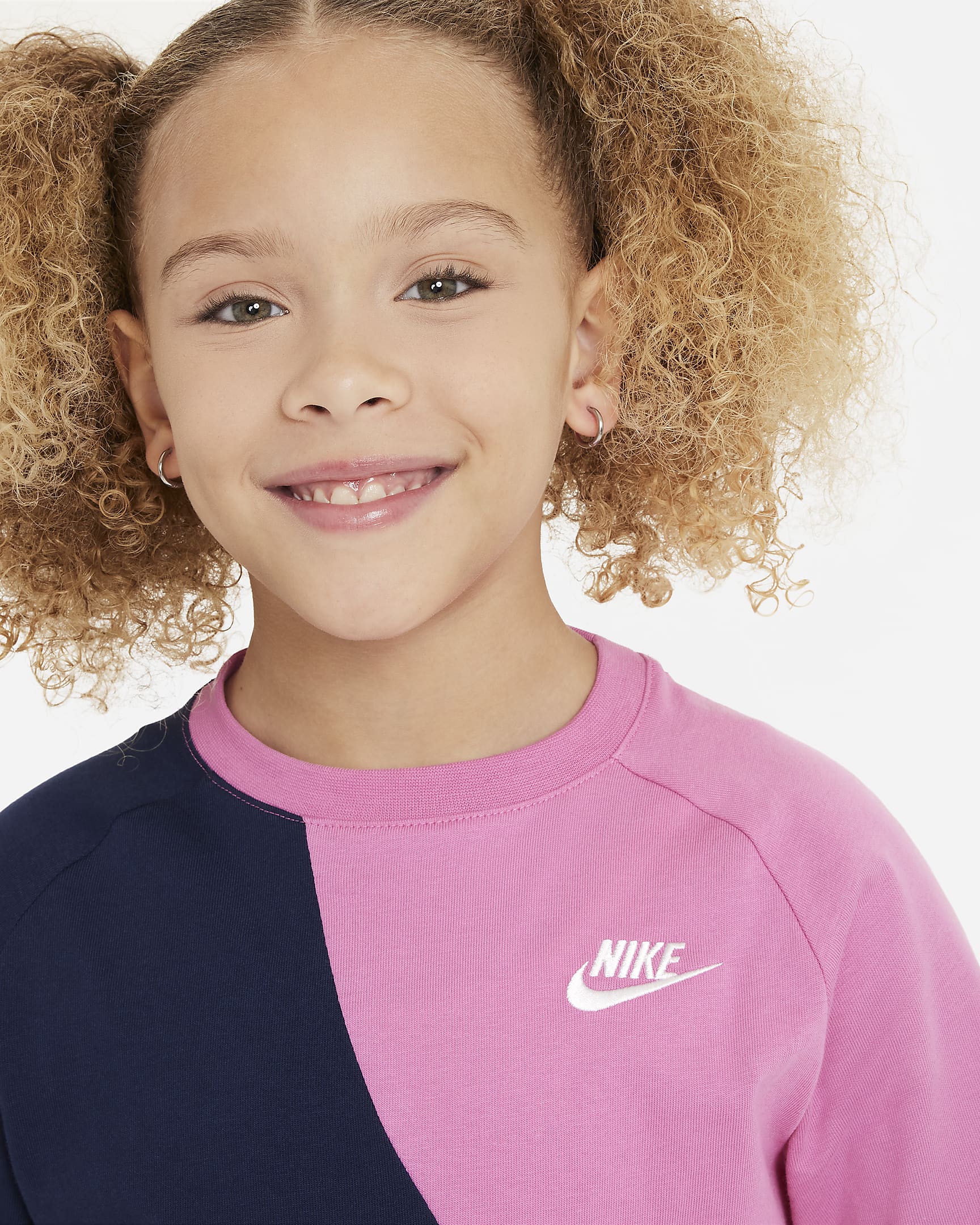 Nike Sportswear Older Kids' (Girls') Jersey Top - Midnight Navy/Playful Pink/Pink Foam/White