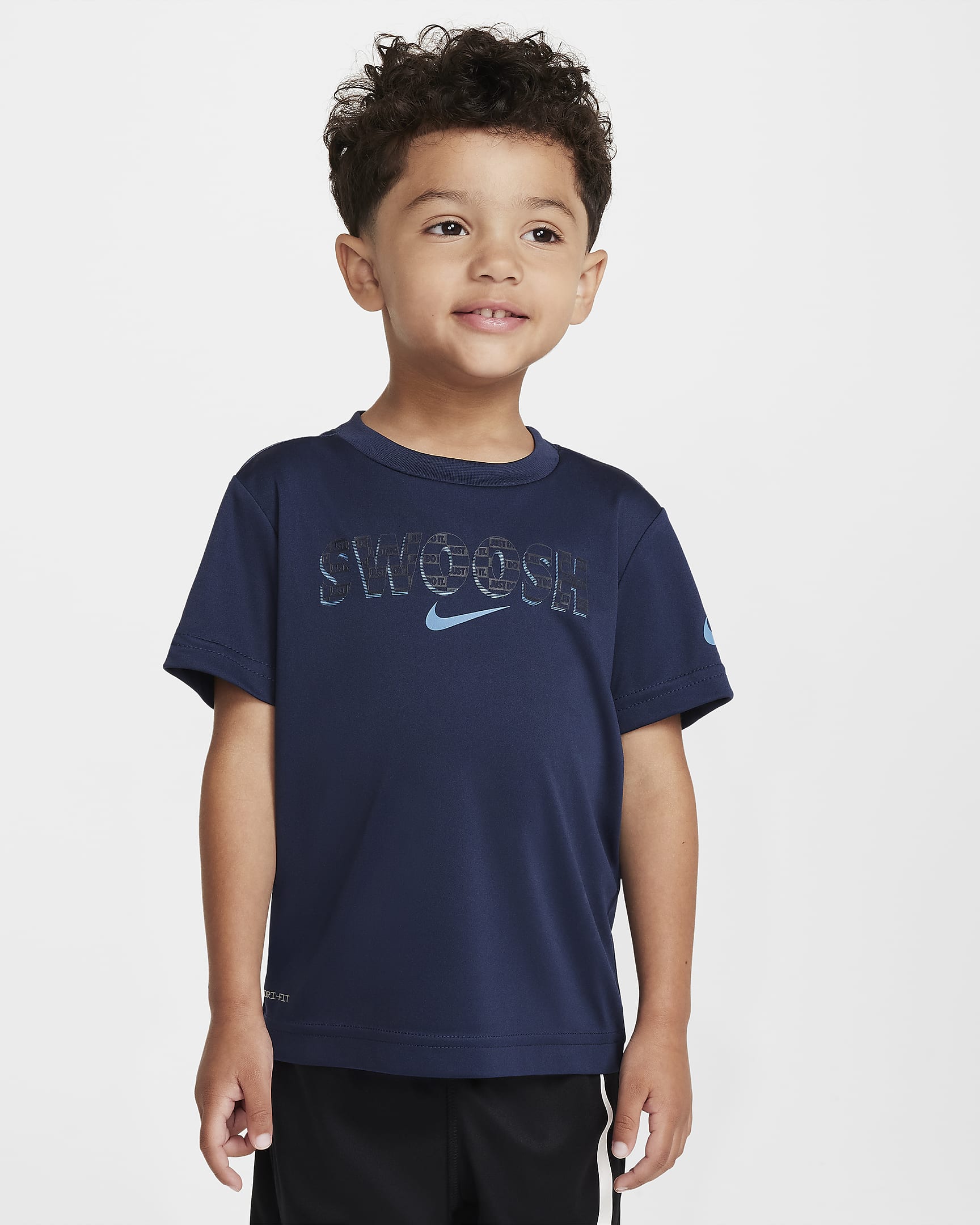 Playera Swoosh infantil Nike Dri-FIT "Just Do It" - Azul marino medianoche