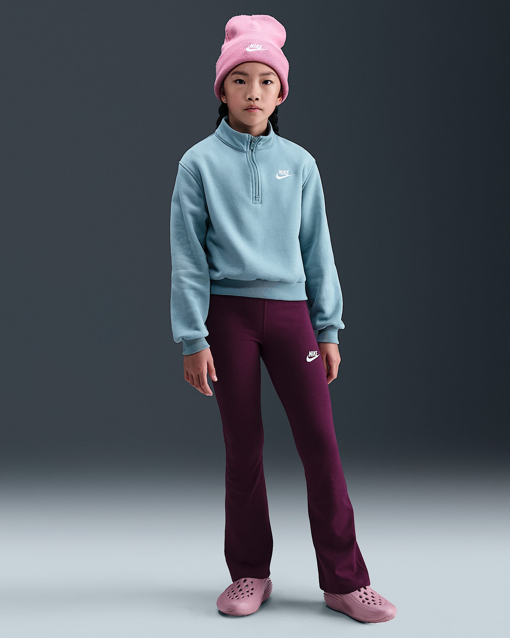 Nike Sportswear Classic Girls' High-Waisted Flared Leggings - Bordeaux/White