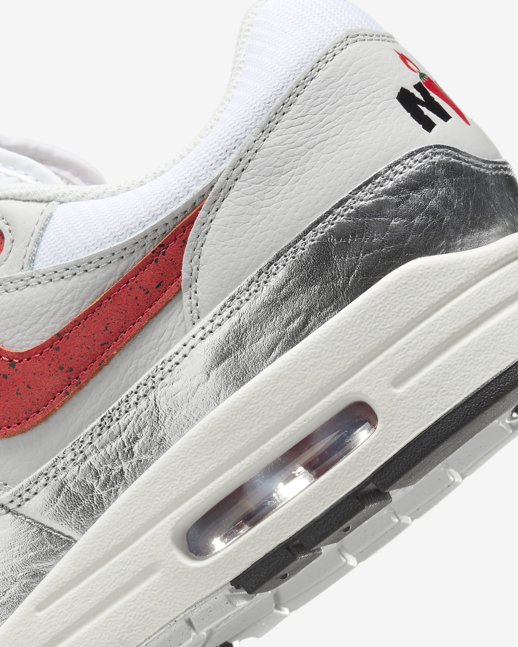 Nike Air Max 1 Premium Men's Shoes - White/Metallic Silver/Neutral Grey/Chile Red