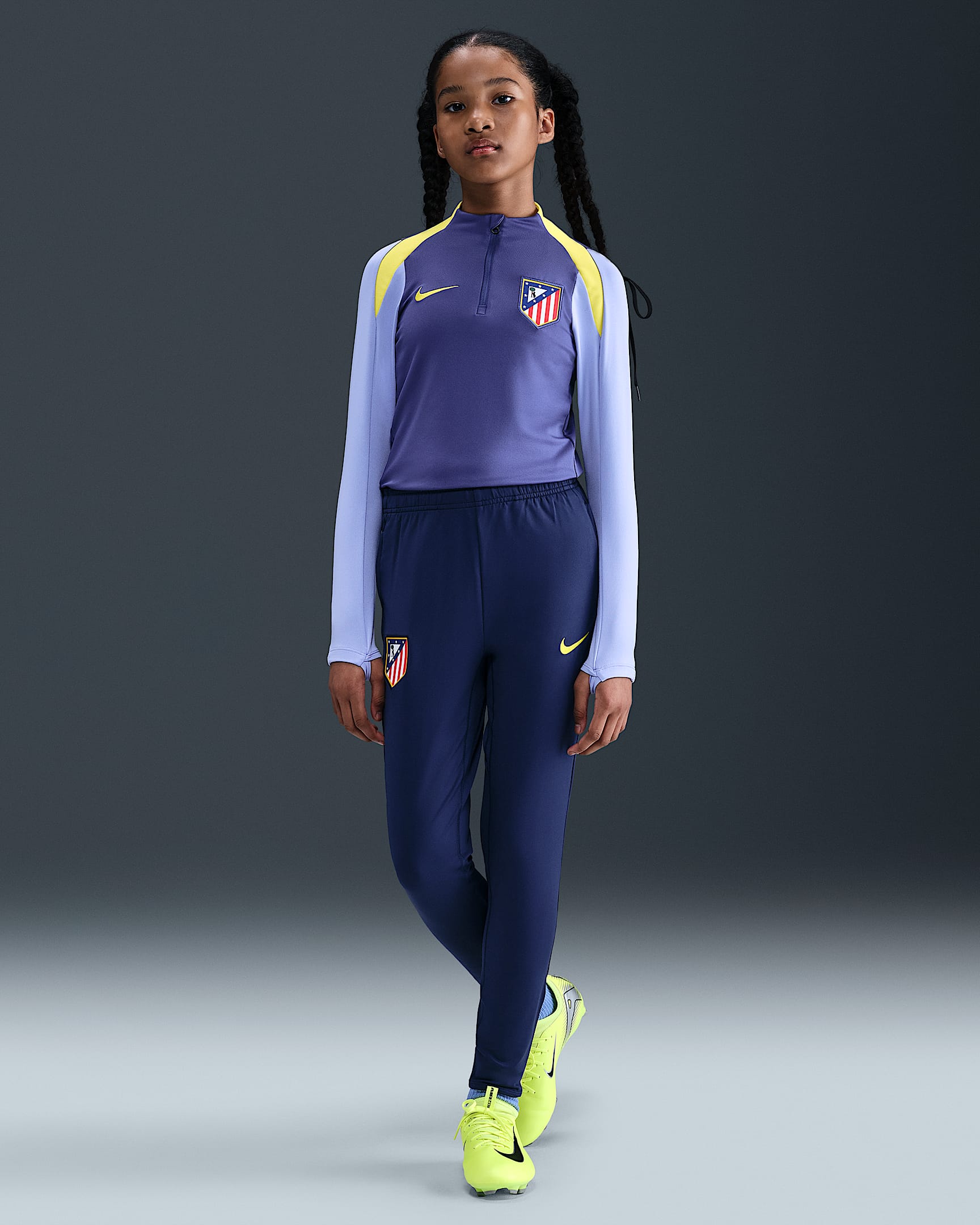 Pantalon de foot en maille Nike Dri-FIT Atlético Madrid Strike pour ado - Binary Blue/Vibrant Yellow/Vibrant Yellow