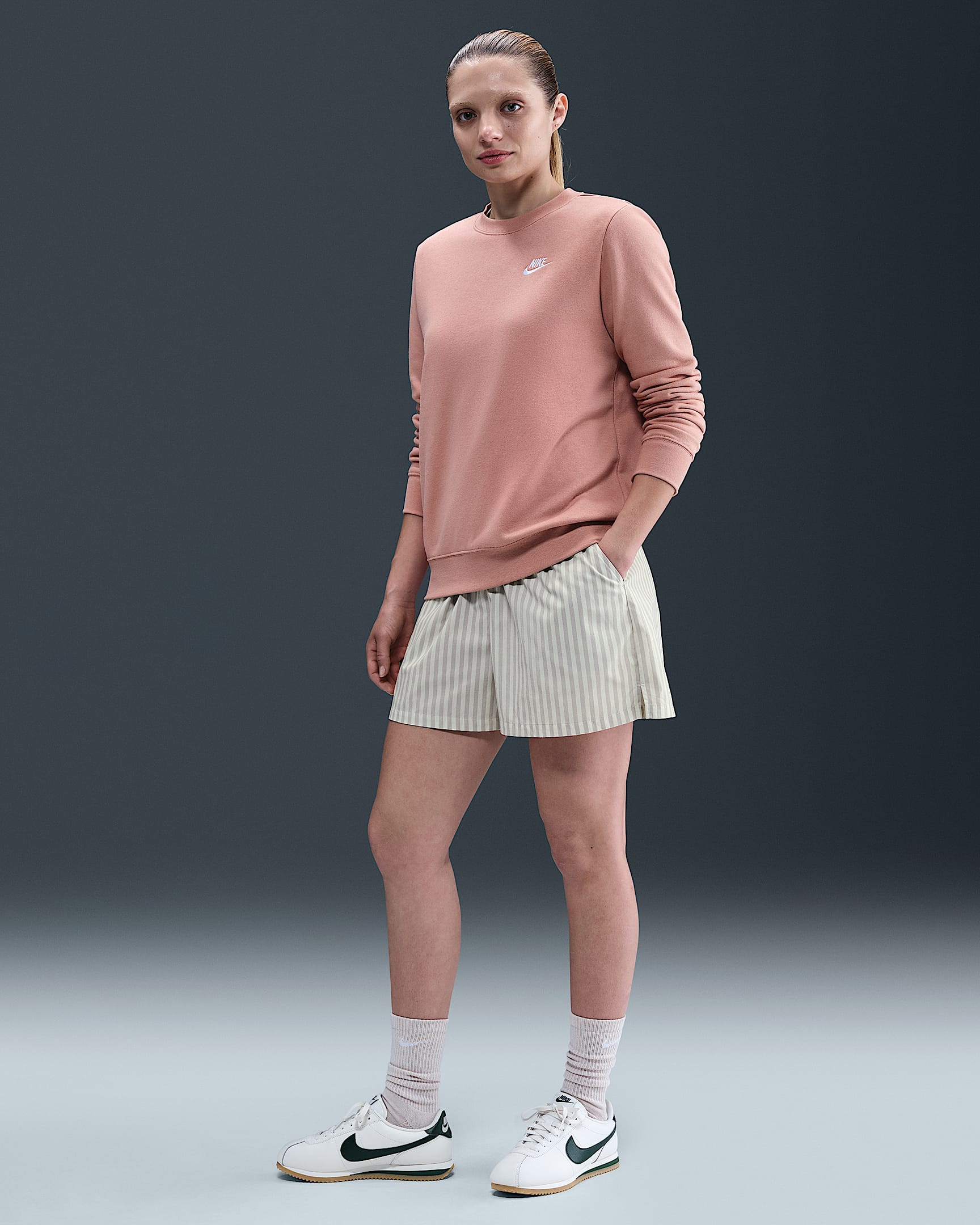 Short à rayures ample taille mi-haute Nike Sportswear Chill Poplin pour femme - College Grey/Sail/Noir