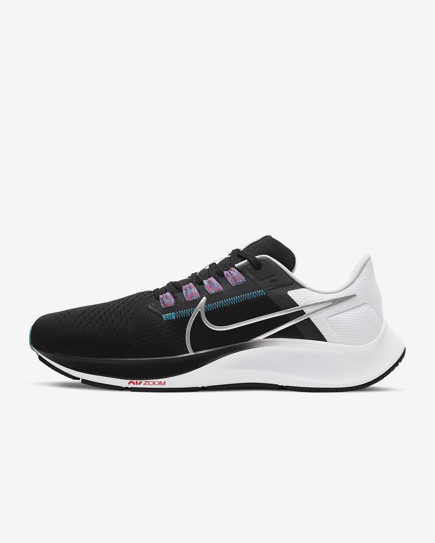 Nike Pegasus 38 Men's Road Running Shoes - Black/White/Chlorine Blue/Metallic Silver