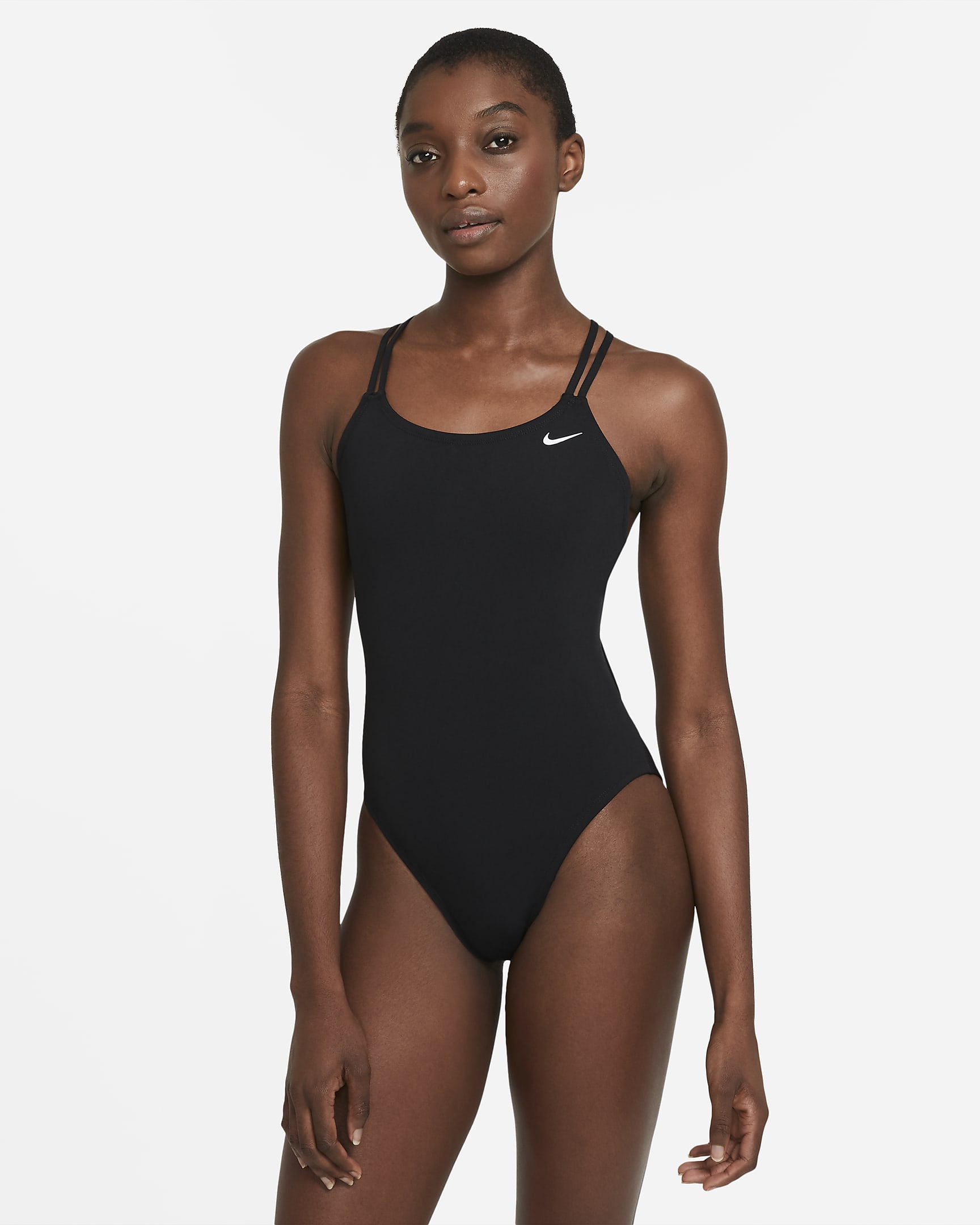 Maillot de bain une pièce à bretelles croisées Nike HydraStrong Solid pour femme - Noir/Noir/Blanc