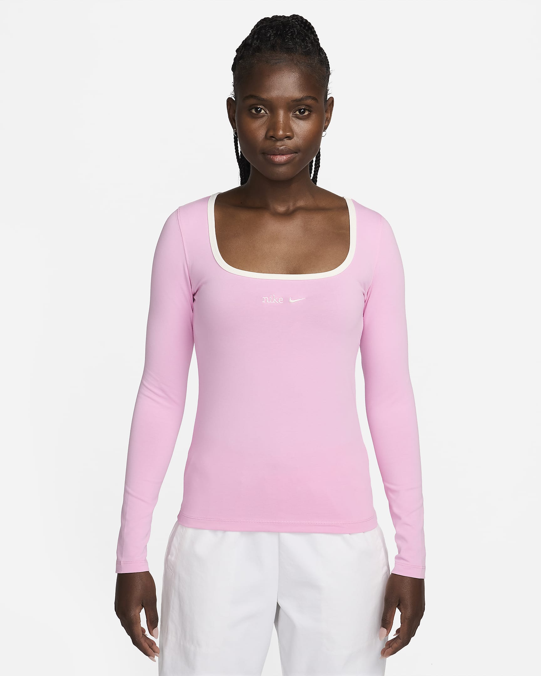 Nike Sportswear Camiseta de manga larga con escote cuadrado - Mujer - Pink Rise