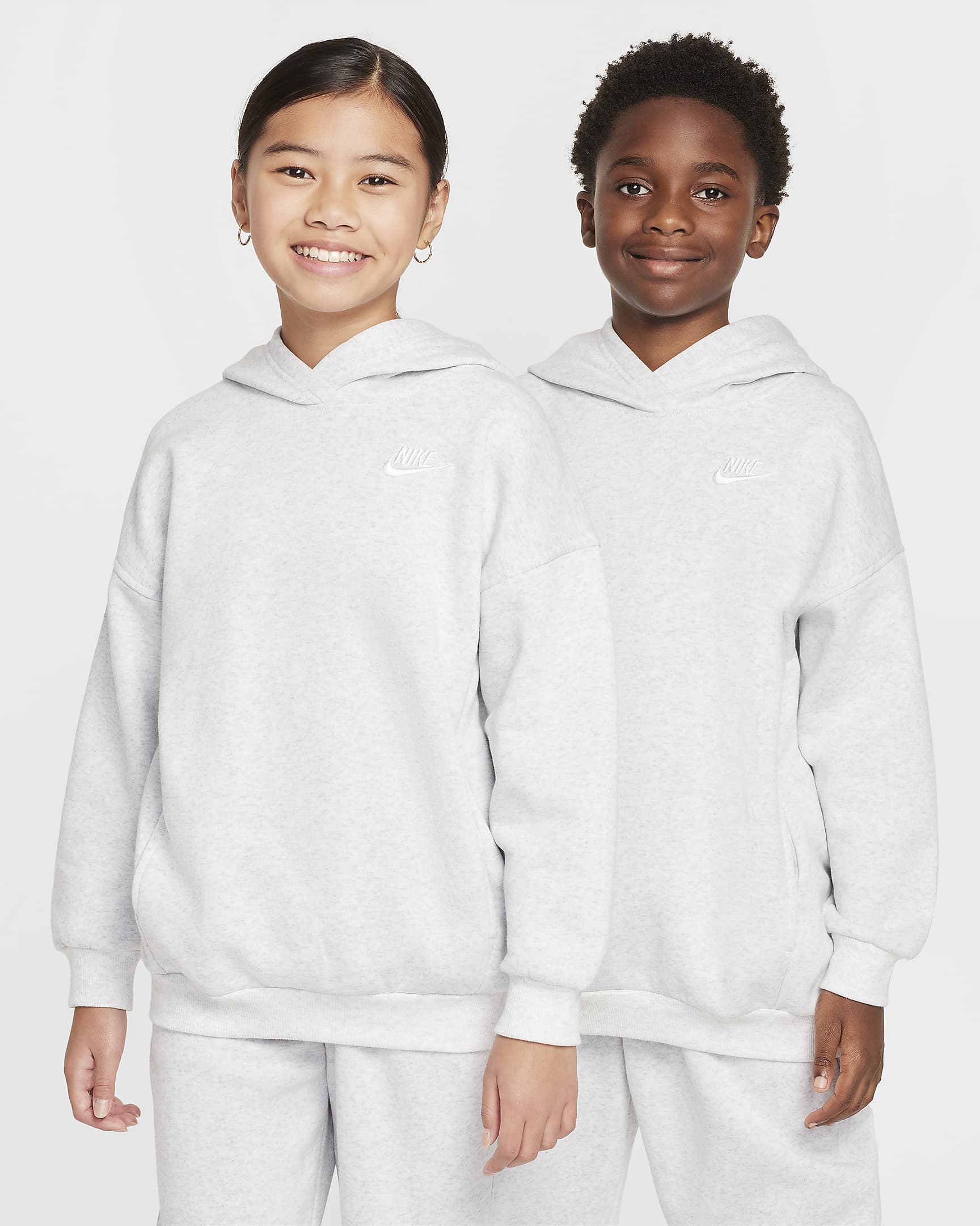 Nike Sportswear Club Fleece Big Kids' Oversized Pullover Hoodie - Birch Heather/White