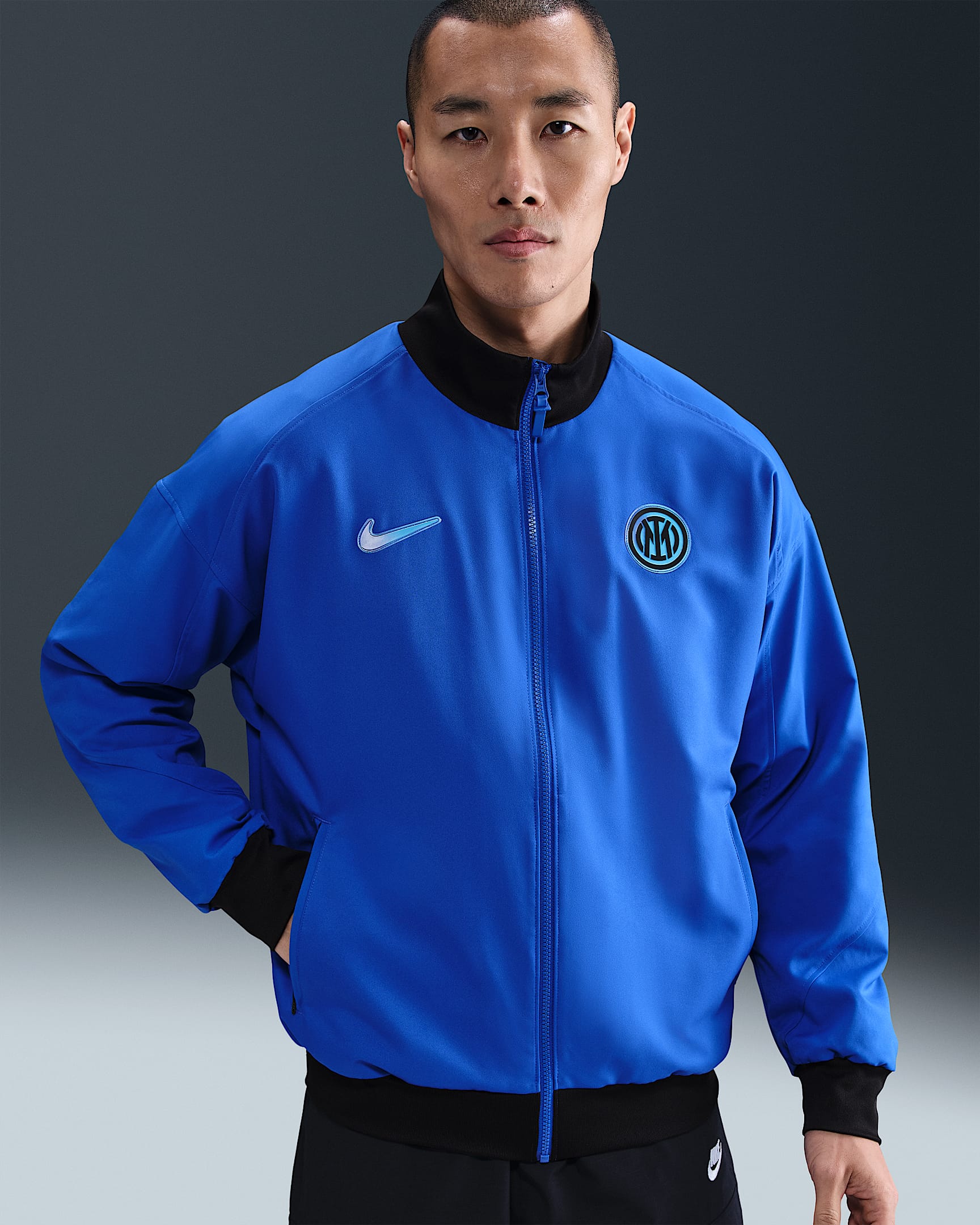 Inter Milan Strike Nike Dri-FIT-fodboldtræningsjakke i maskinstrik til mænd - Lyon Blue/sort/Chlorine Blue