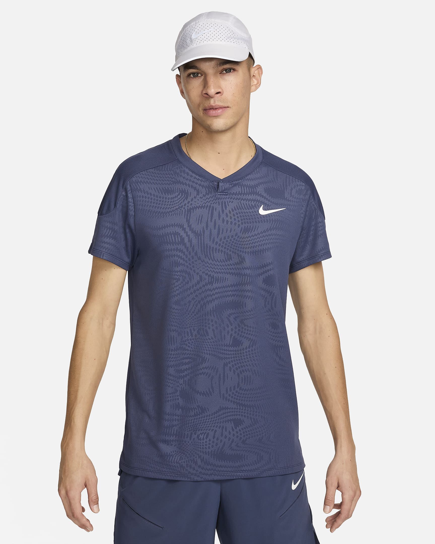 Playera de tenis Dri-FIT para hombre Nike Court Slam - Trueno azul/Blanco