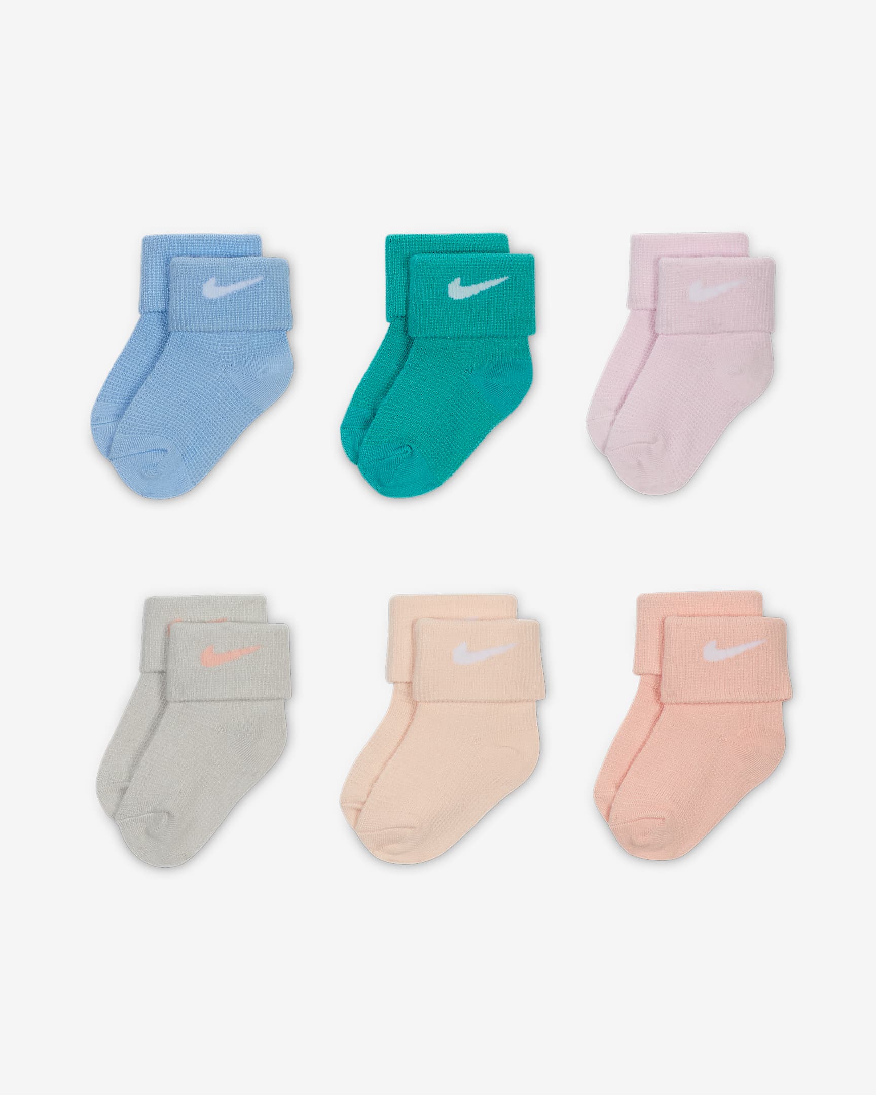 Nike Baby Waffle Knit Socks (6 Pairs) - Multi-Color/Psychic Blue/Tan/Beige