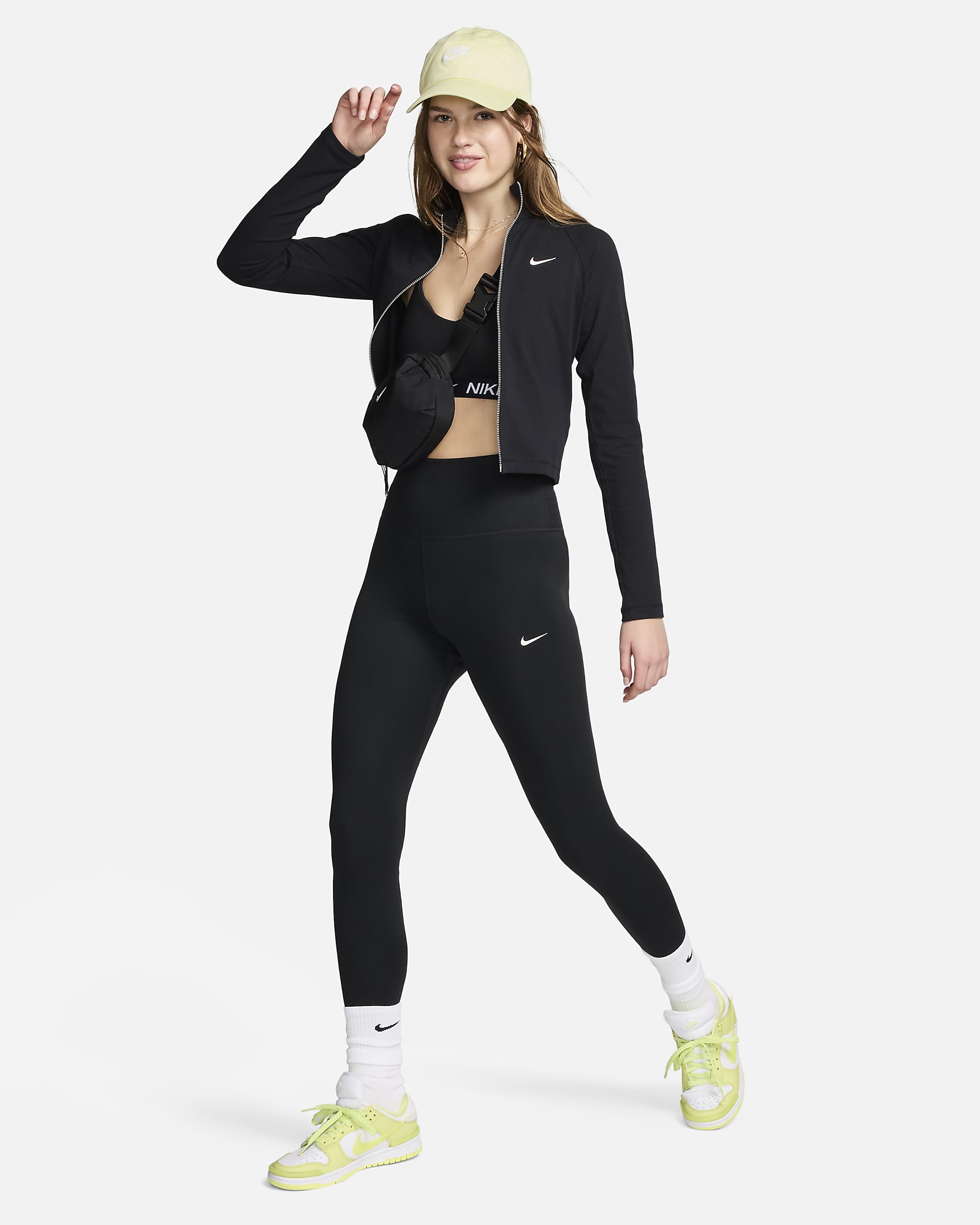 Nike One lange legging met hoge taille voor dames - Zwart/Sail