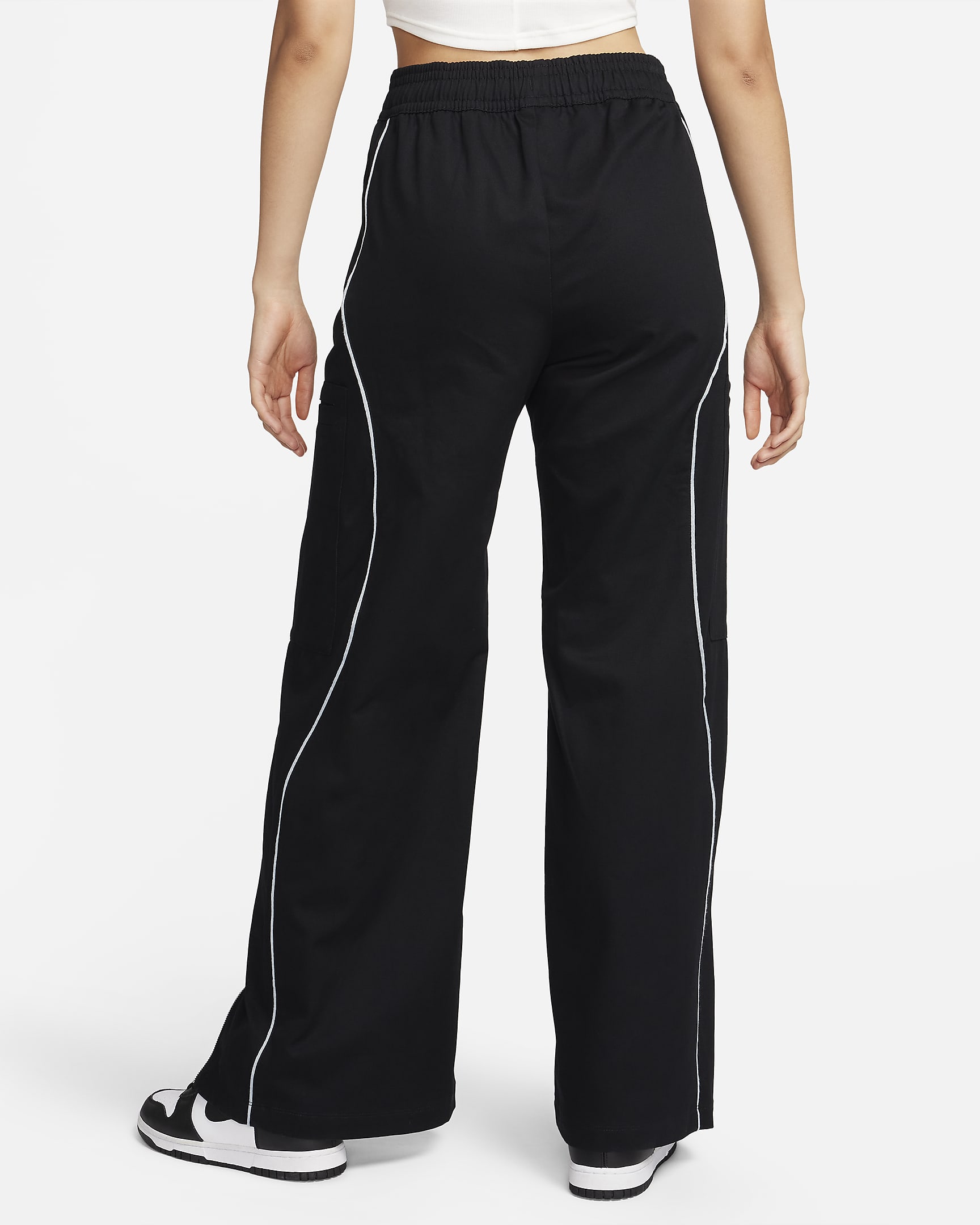 Nike Sportswear Women's High-Waisted Woven Trousers - Black/Light Pumice/White